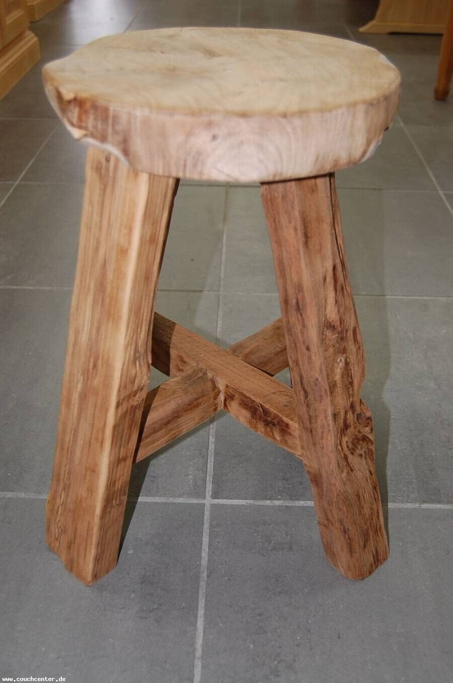 Couchcenter Sitzhocker Rustikaler Teakholz Teak Holz massiv Sitzhocker Hocker rund Semar