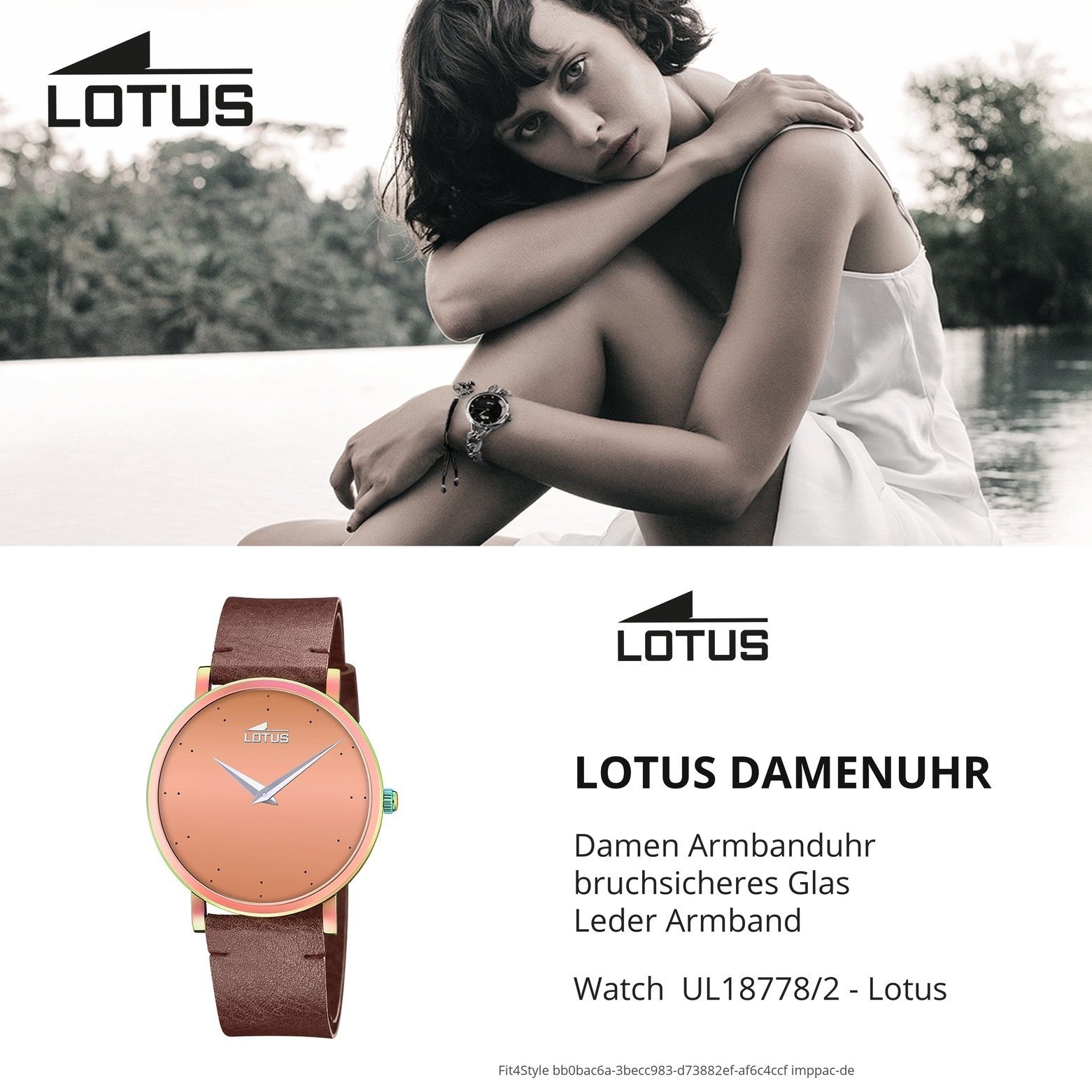 braun 38mm) Minimalist, Damen Damenuhr Quarzuhr Lotus Lederarmband rund, mittel Armbanduhr (ca. Lotus