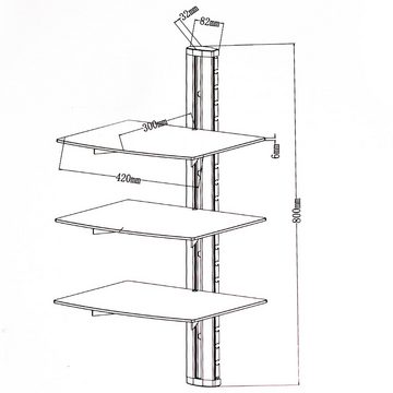 tectake Wandregal Wandregal mit 3 Ablagen für DVD-Player und, Einzelstück, schwebend