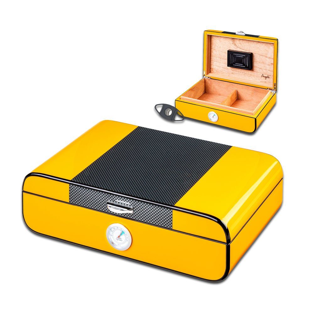 Coumo Humidor Humidor Hochglanz, Carbon Schwarz Gelb, Set, für 25 Zigarren