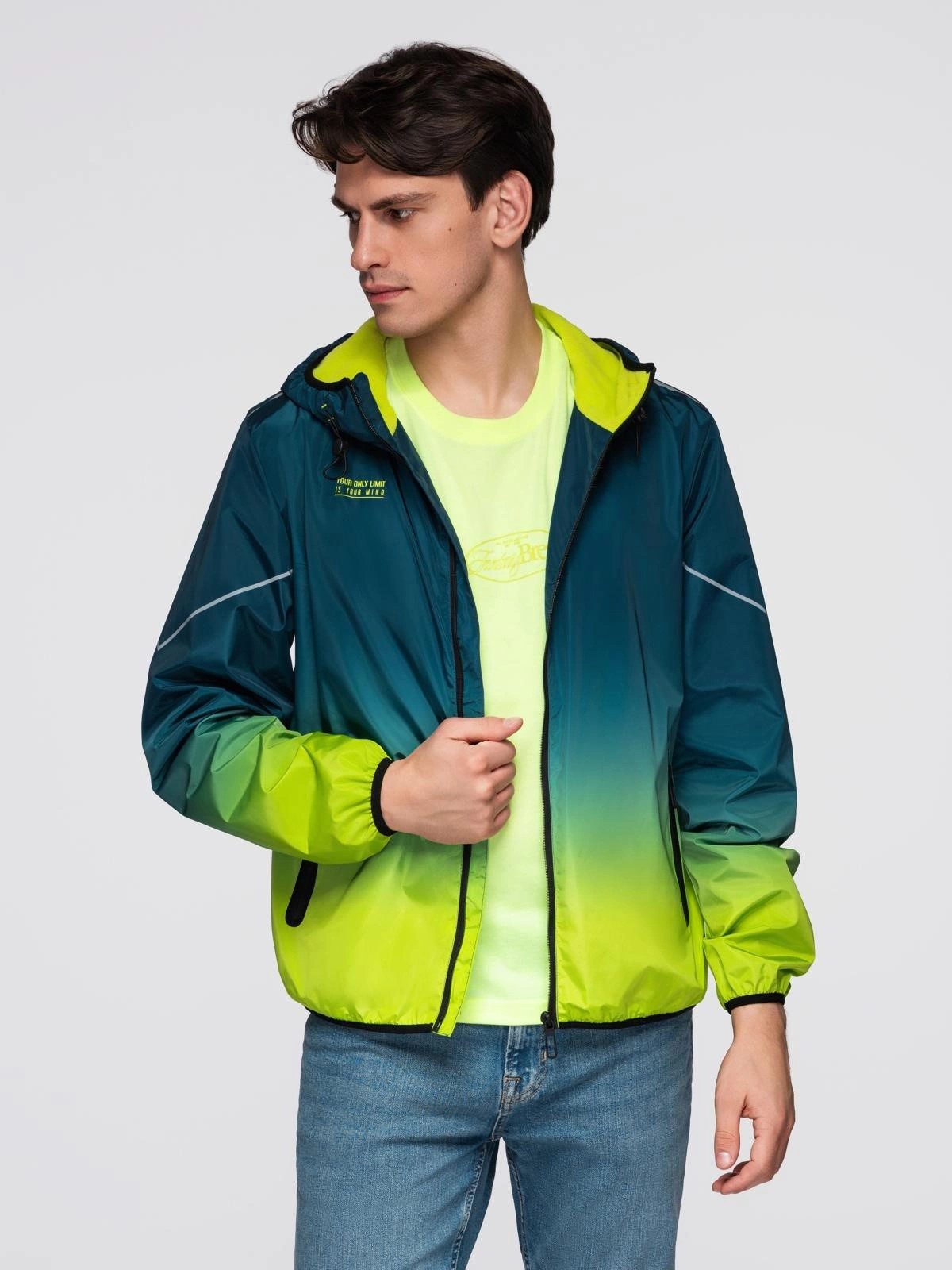 OMBRE Kapuzenfleecejacke Sportliche Herrenjacke mit Reflektoren und Fleecefutter – Bild 2 von 5