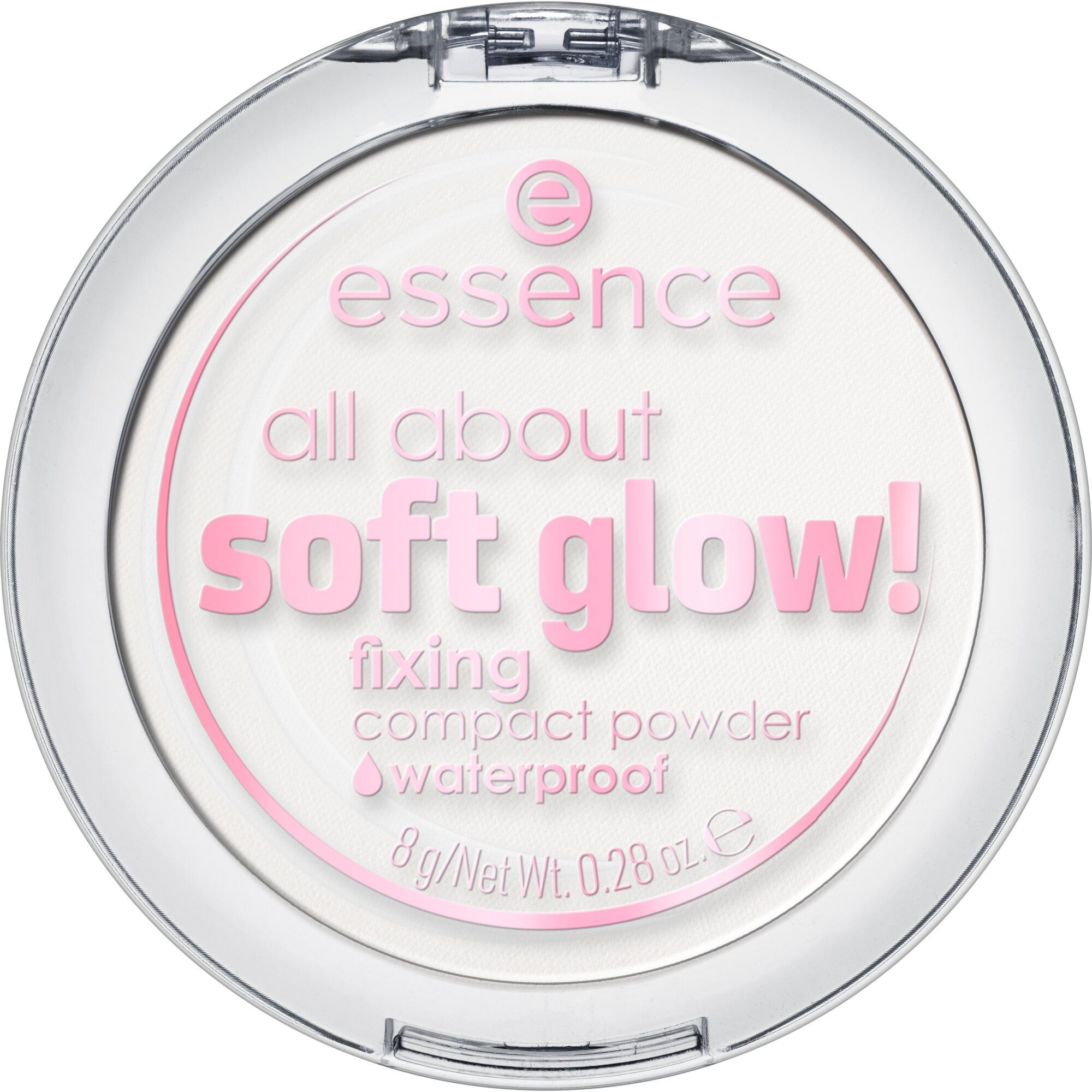 Essence Пудра all about soft glow! fixing compact powder waterproof, 3-tlg., 3-tlg., wasserfest, langanhaltend, fixierend, leichte Deckkraft