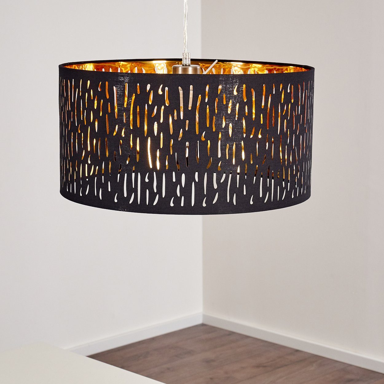 Schwarz/Gold, Höhe hofstein 140cm, Hängeleuchte Hängelampe aus in Kunststoff/Samt moderne »Arcade« Ø40cm, Leuchtmittel, E27 ohne