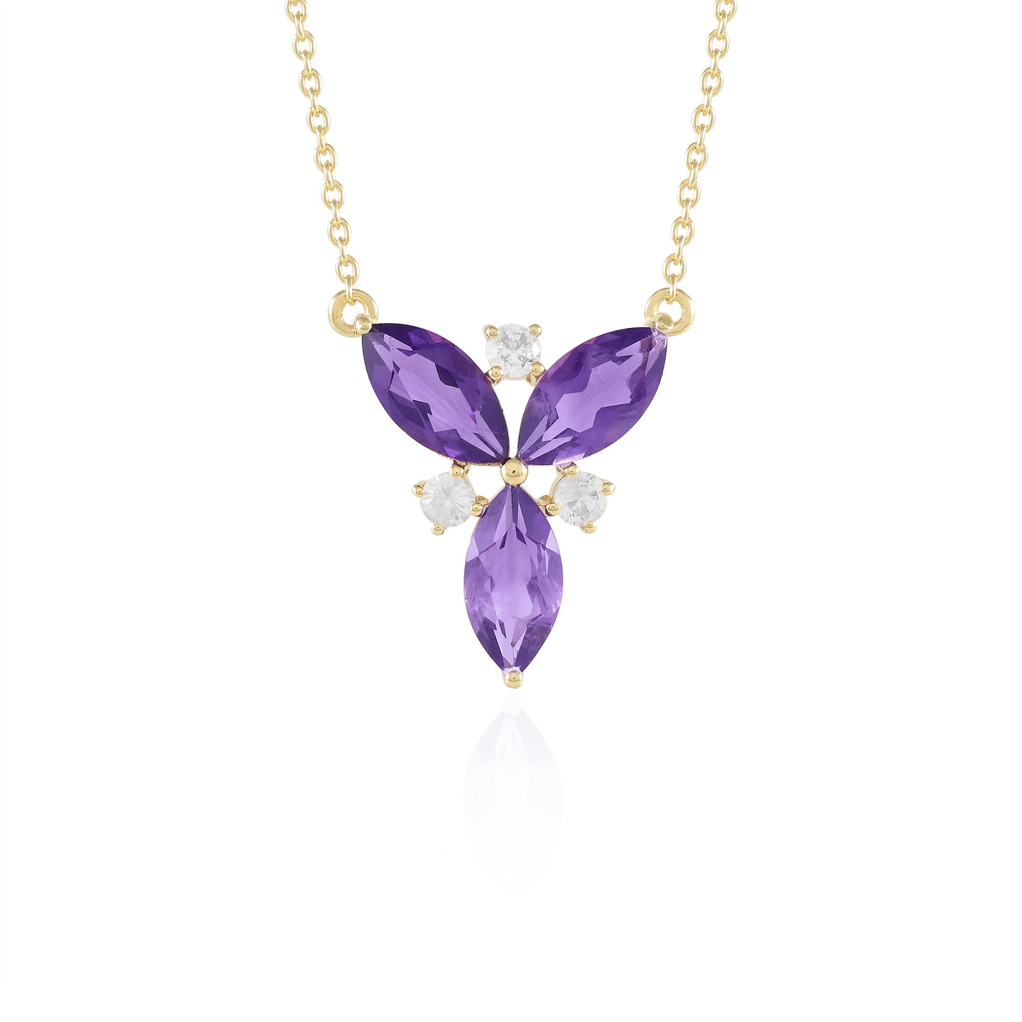 Silberkette Cavill 925er Silberkette vergoldet mit 3 lila Amethysten, 45,5 cm