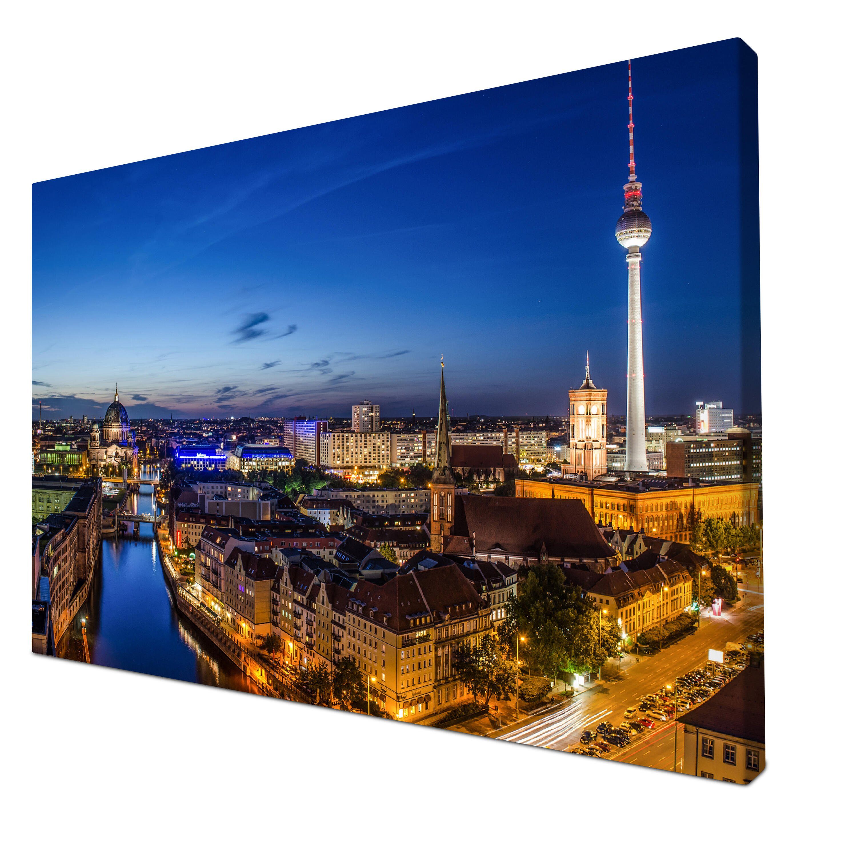 wandmotiv24 Leinwandbild Berlin bei Nacht, Städte (1 St), Wandbild,  Wanddeko, Leinwandbilder in versch. Größen | Poster