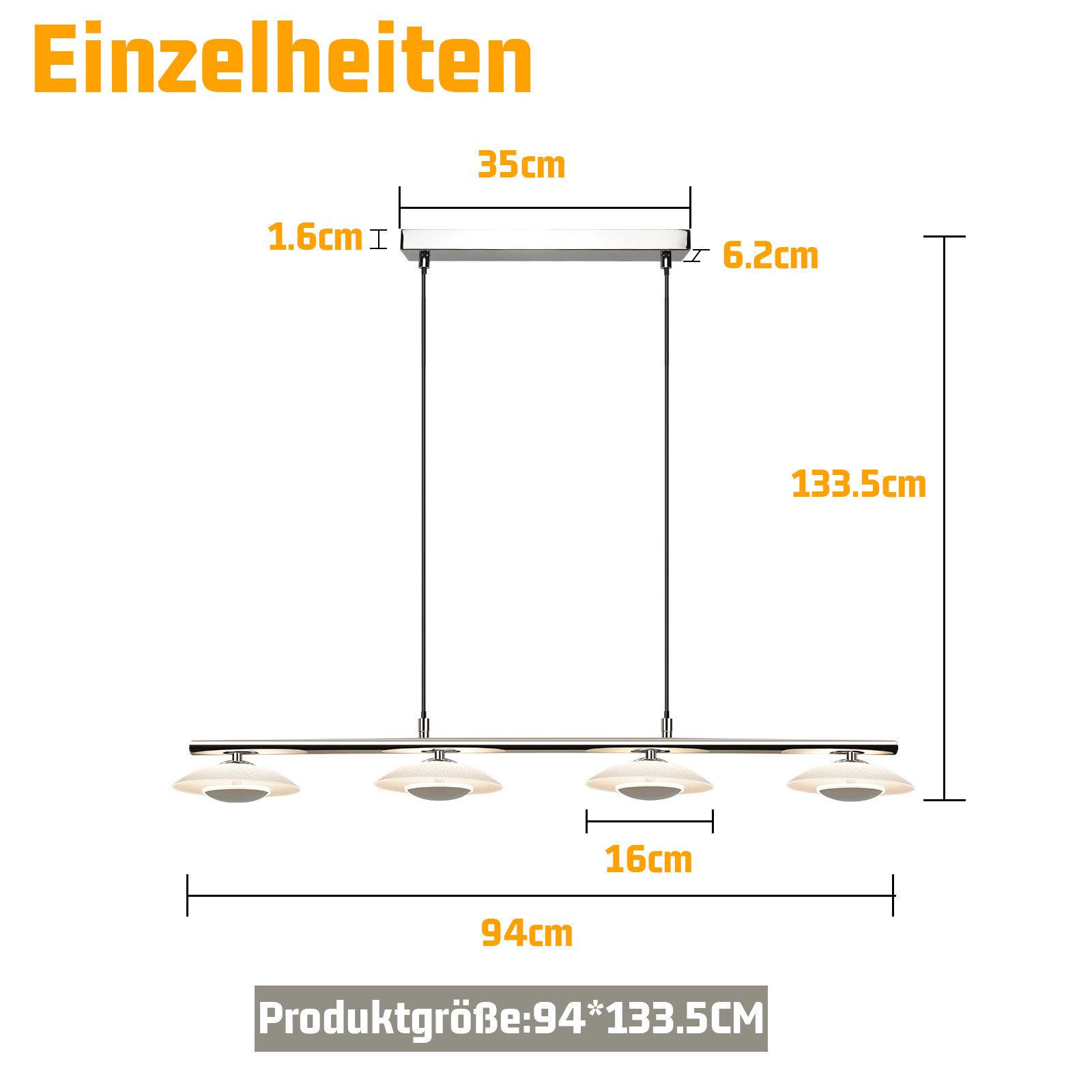 ZMH LED Pendelleuchte Esszimmer Chrom Glas Metall Pendellampe 3000K für Schlafzimmer Küche, LED fest integriert, Warmweiß, Höhenverstellbar Modern Design Hängel – Bild 2 von 5