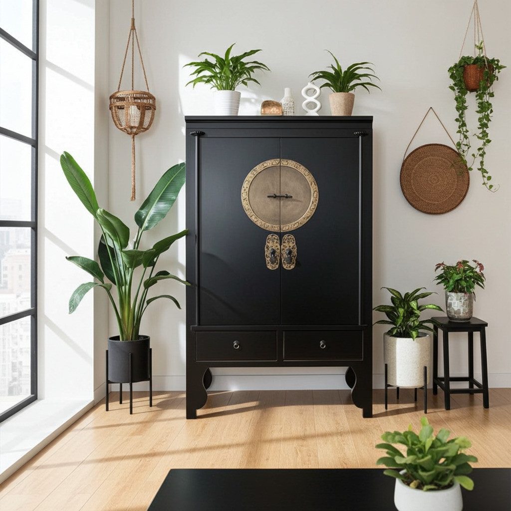 OPIUM OUTLET Kleiderschrank Chinesischer Hochzeitsschrank im Vintage-Stil (Breite x Tiefe x Höhe 105 x 55 x 175 cm, orientalischer Schrank Kommode, Asia Möbel komplett montiert Holz Landhaus-Stil shabby-chic) asiatisch