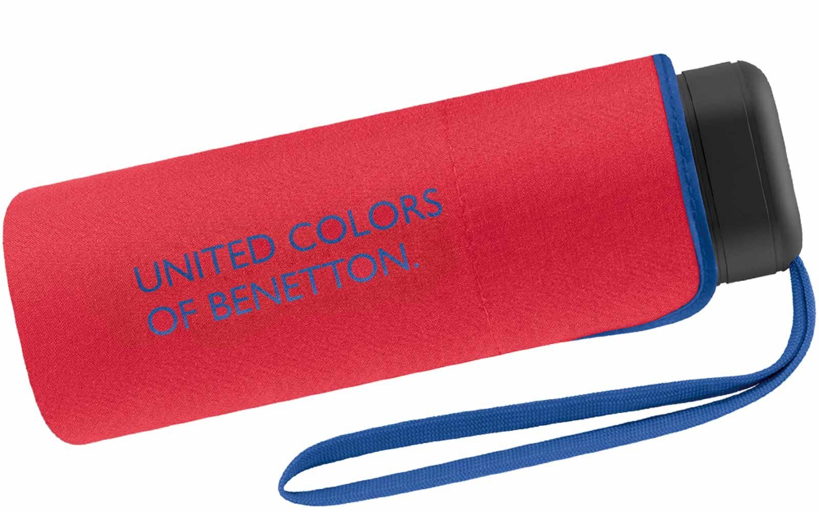 United Colors of Benetton Handöffner, mit - Taschenregenschirm rot-blau am Schirmrand Damen-Regenschirm winziger mit Kontrastfarben