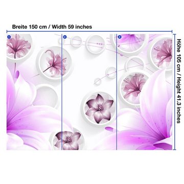 wandmotiv24 Fototapete violett Blumen 3D Kreise Abstrakt, glatt, Wandtapete, Motivtapete, matt, Vliestapete