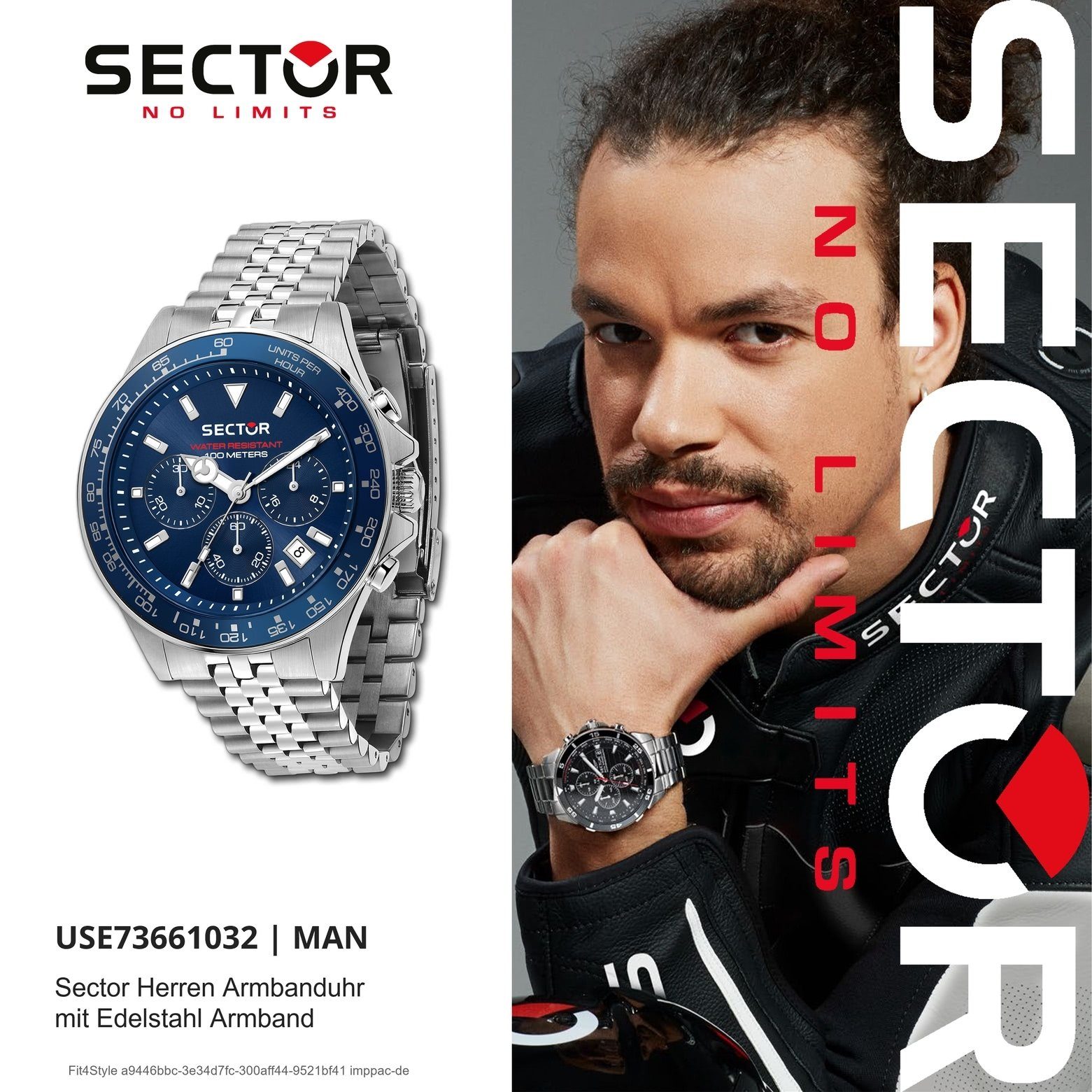 Sector Chronograph Sector Herren Armbanduhr Chrono, (Chronograph), Herren Armbanduhr rund, groß (ca. 43mm), Edelstahlarmband silber