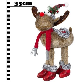Christmas Paradise Weihnachtsfigur stehender Elch 35cm (43cm) (Dekofigur, 1 St), Rentier stehend, Weihnachtsdeko Braun Rot