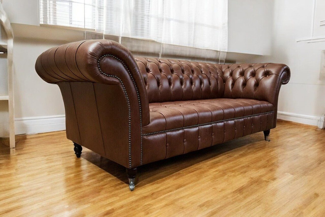 Chesterfield-Sofa Sofa Luxus Chesterfield Couch Sofas 3 Sitzer Braun 100% Leder Sofort