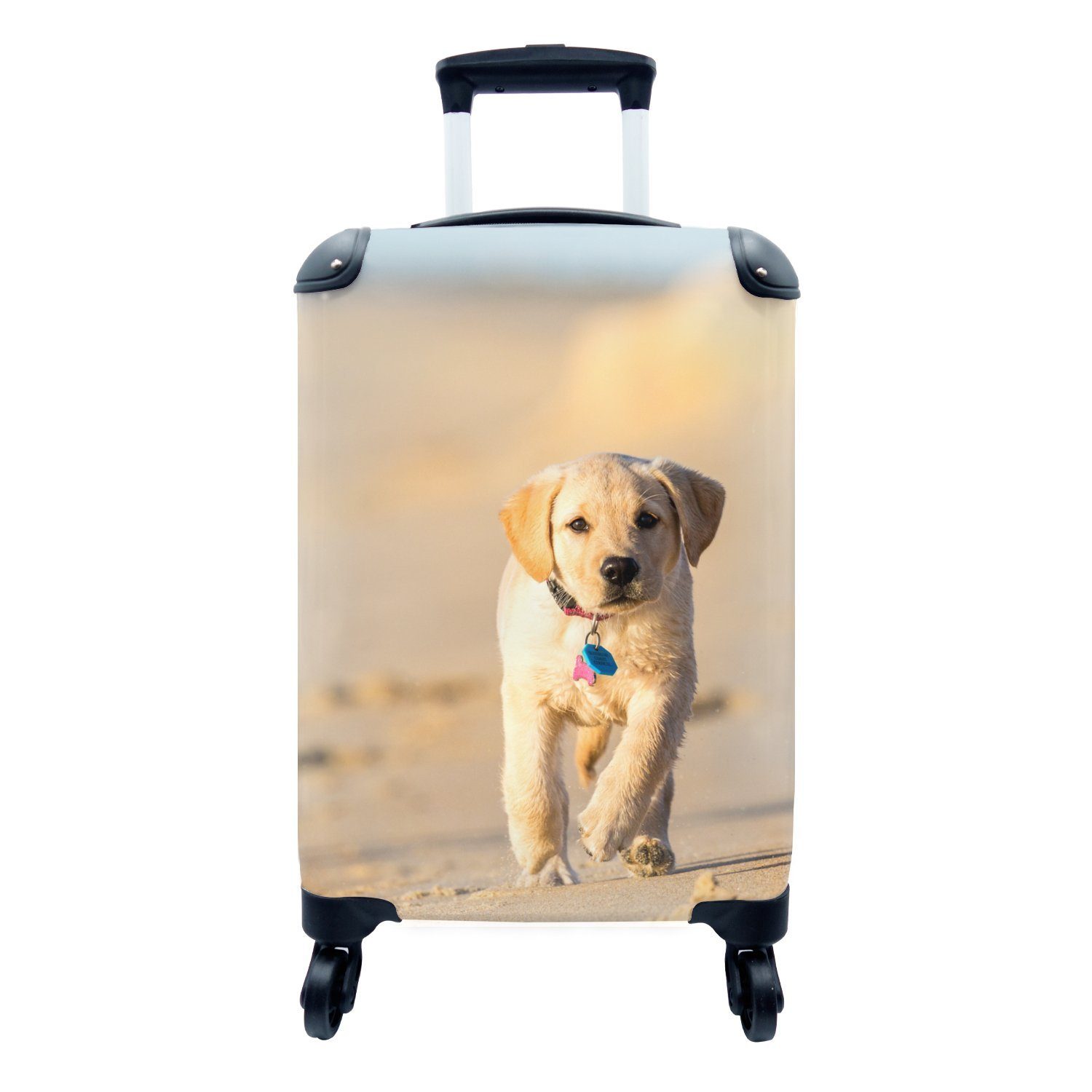 MuchoWow Handgepäckkoffer Labrador-Welpe am Strand, 4 Rollen, Reisetasche mit rollen, Handgepäck für Ferien, Trolley, Reisekoffer