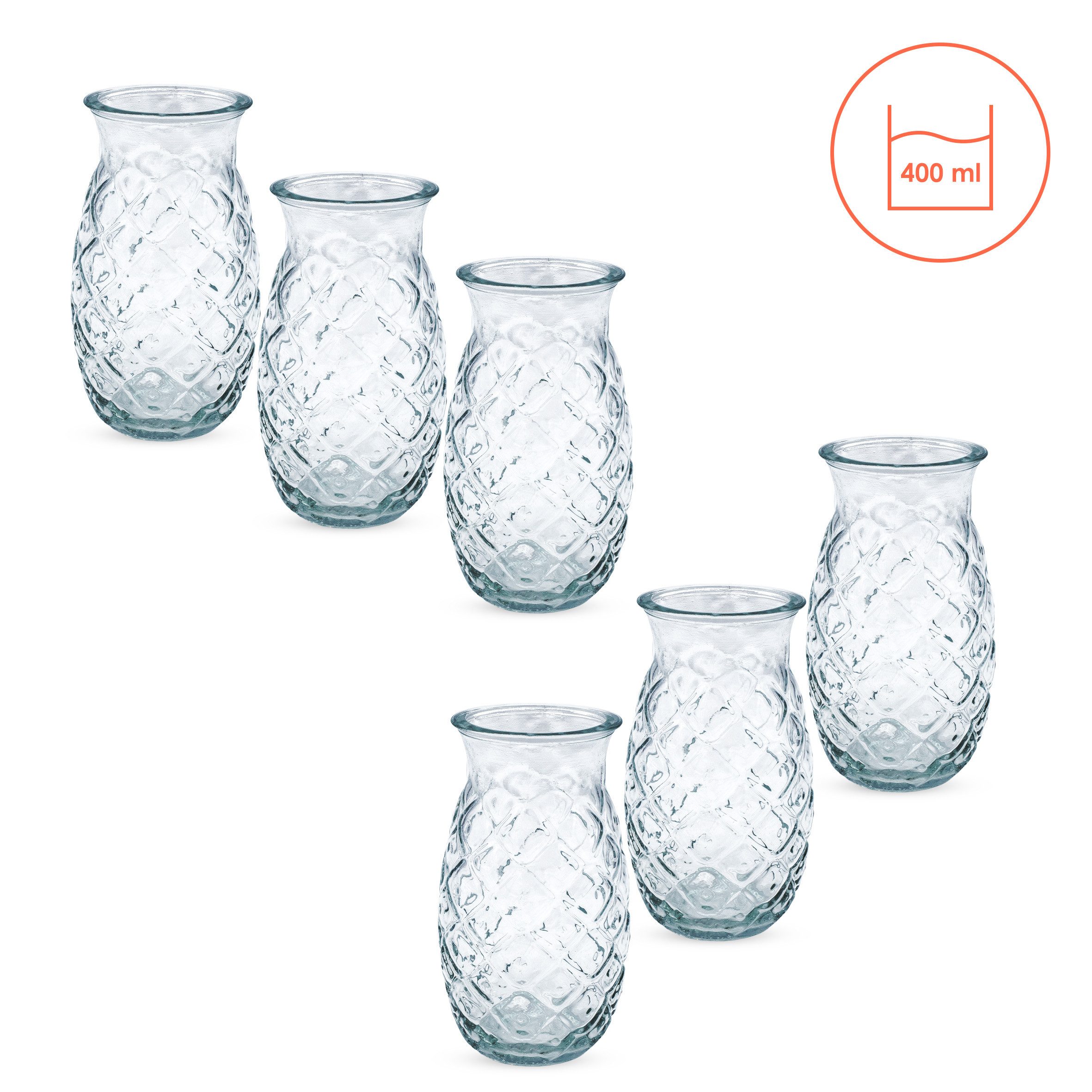 Spetebo Cocktailglas Glas im Ananas Design 400 ml - 6er Set -, Glas, im stylischen Ananas Design