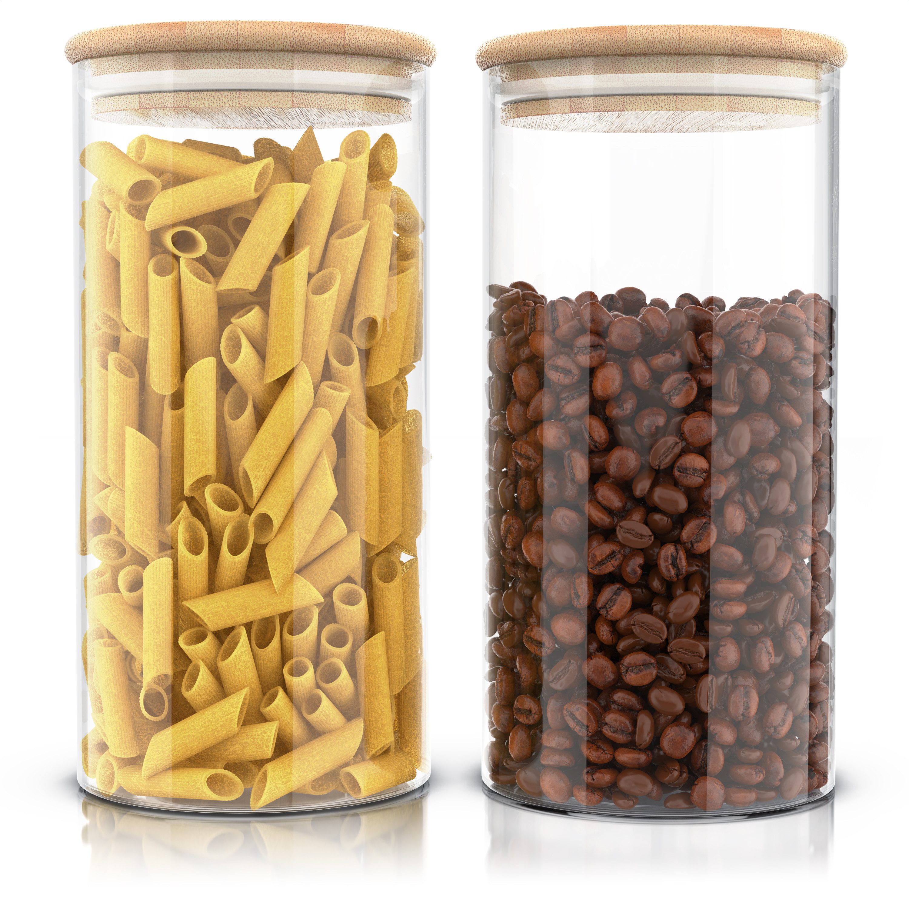Arendo Aufbewahrungsbecher Glasbehälter-Set 2x 1,5 L Borosilikatglas mit Bambusdeckel, luftdicht, Borosilikatglas; Bambus; Silikon, (Vorratsbehälter-Set, 2-tlg., 2er Set), Hitzebeständig, umweltfreundlich, langlebig, mikrowellengeeignet