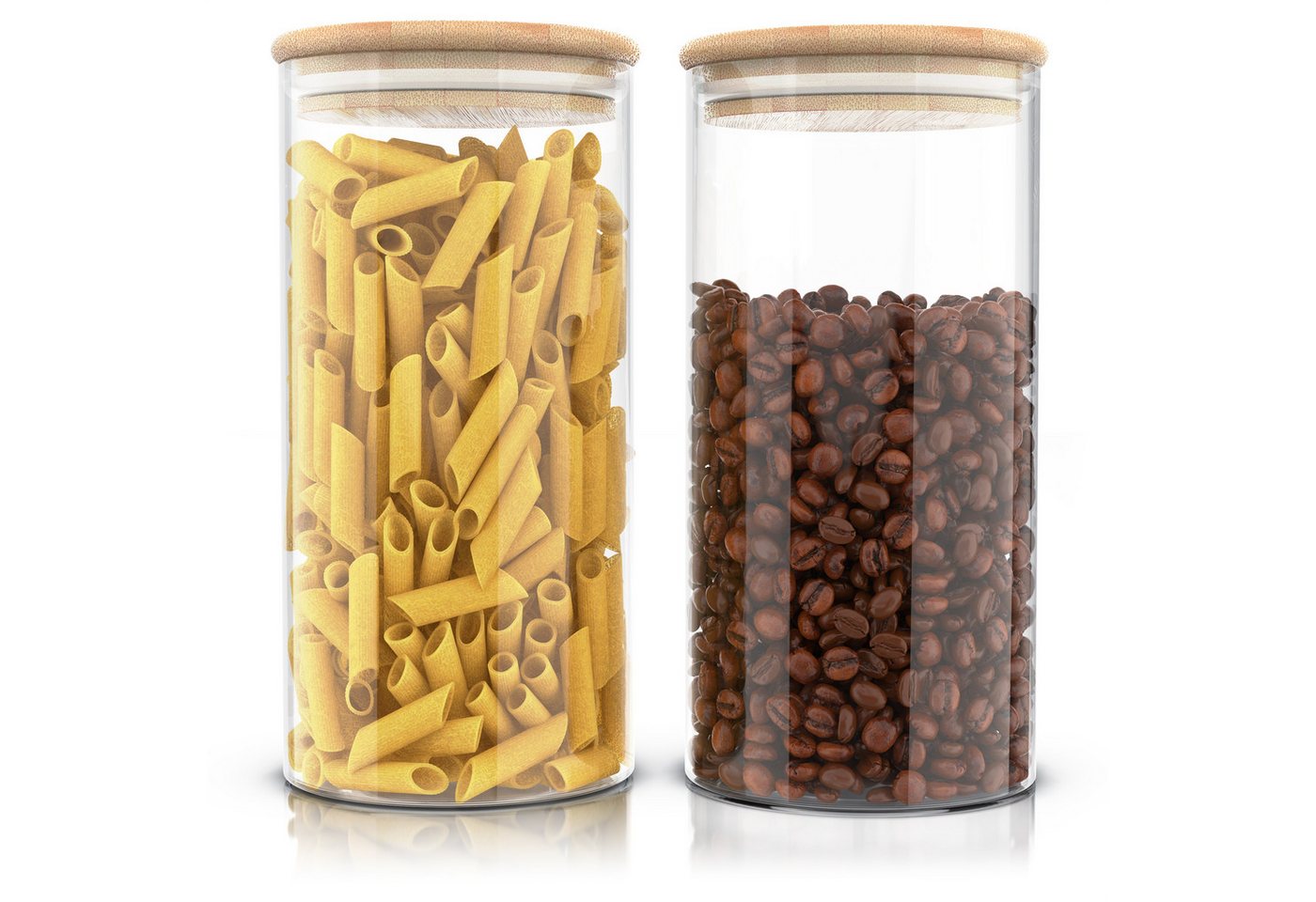 Arendo Aufbewahrungsbecher Glasbehälter-Set 2x 1,5 L Borosilikatglas mit Bambusdeckel, luftdicht, Borosilikatglas, Bambus, Silikon, (Vorratsbehälter-Set, 2-tlg., 2er Set), Hitzebeständig, umweltfreundlich, langlebig, mikrowellengeeignet