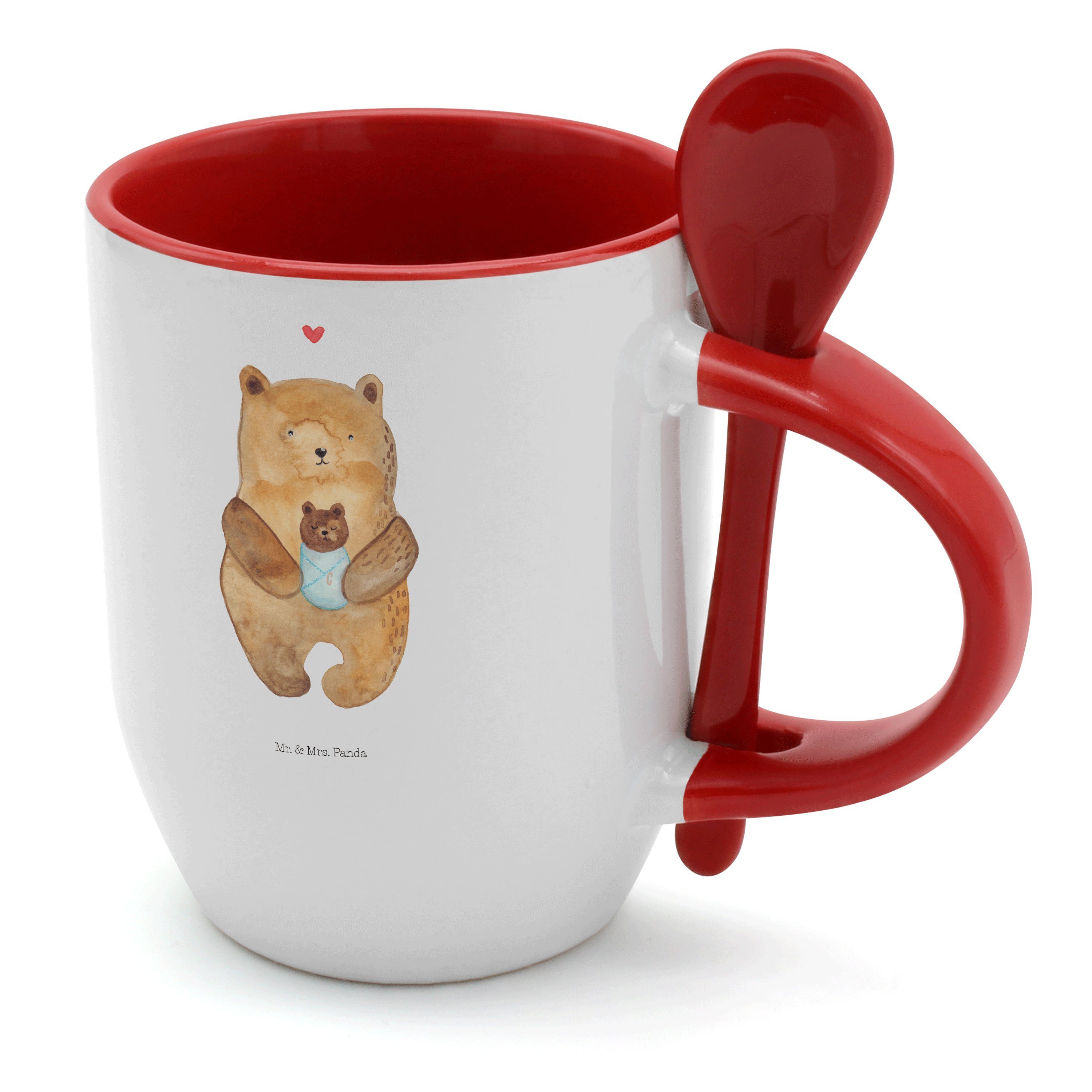 Mr. & Mrs. Panda Tasse Bär mit Baby - Weiß - Geschenk, Kaffeebecher, Teddybär, Tasse mit Löf, Keramik