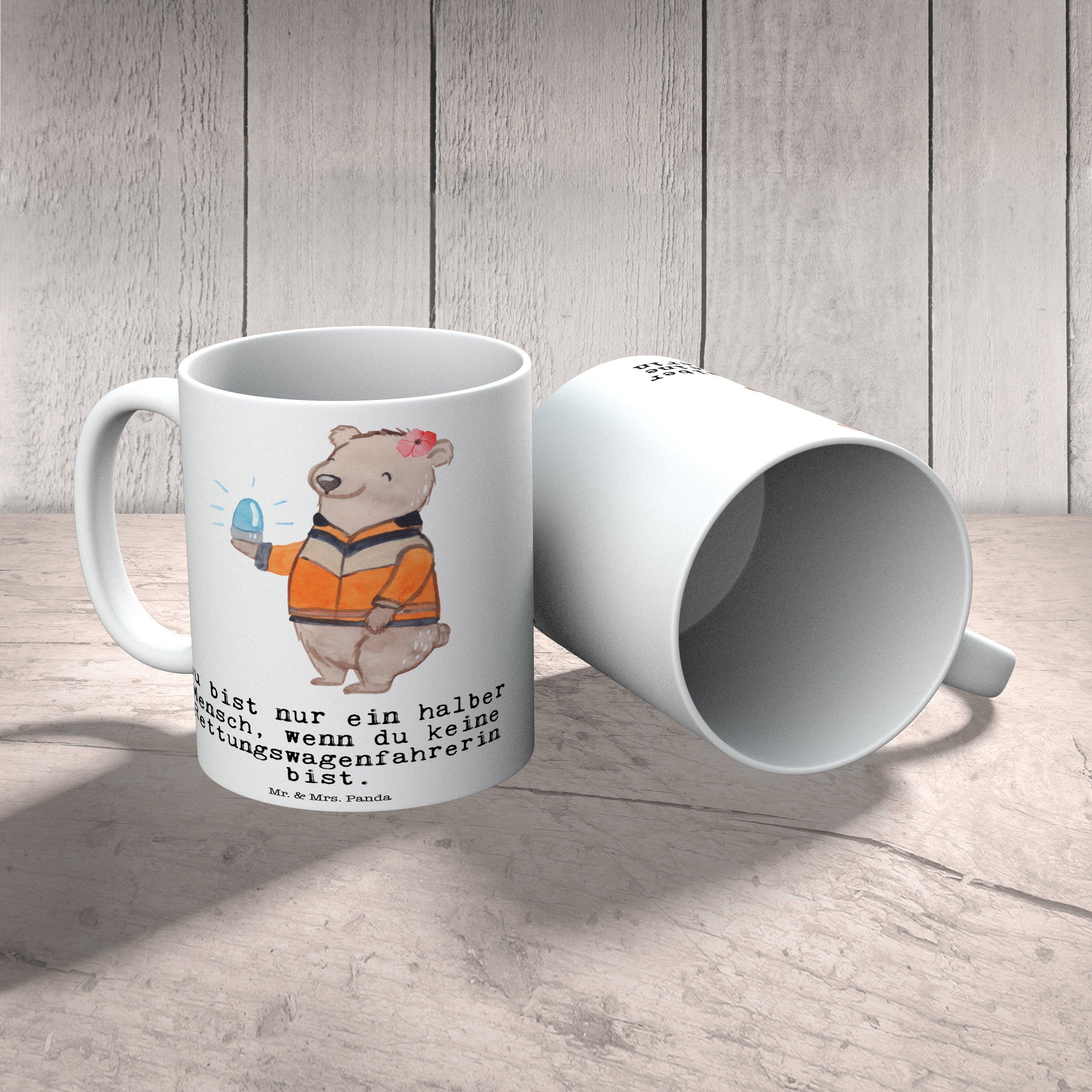 T, - Geschenk, Büro Rettungswagenfahrerin Tasse Mrs. - & Panda Keramik Kaffeetasse, mit Mr. Herz Weiß