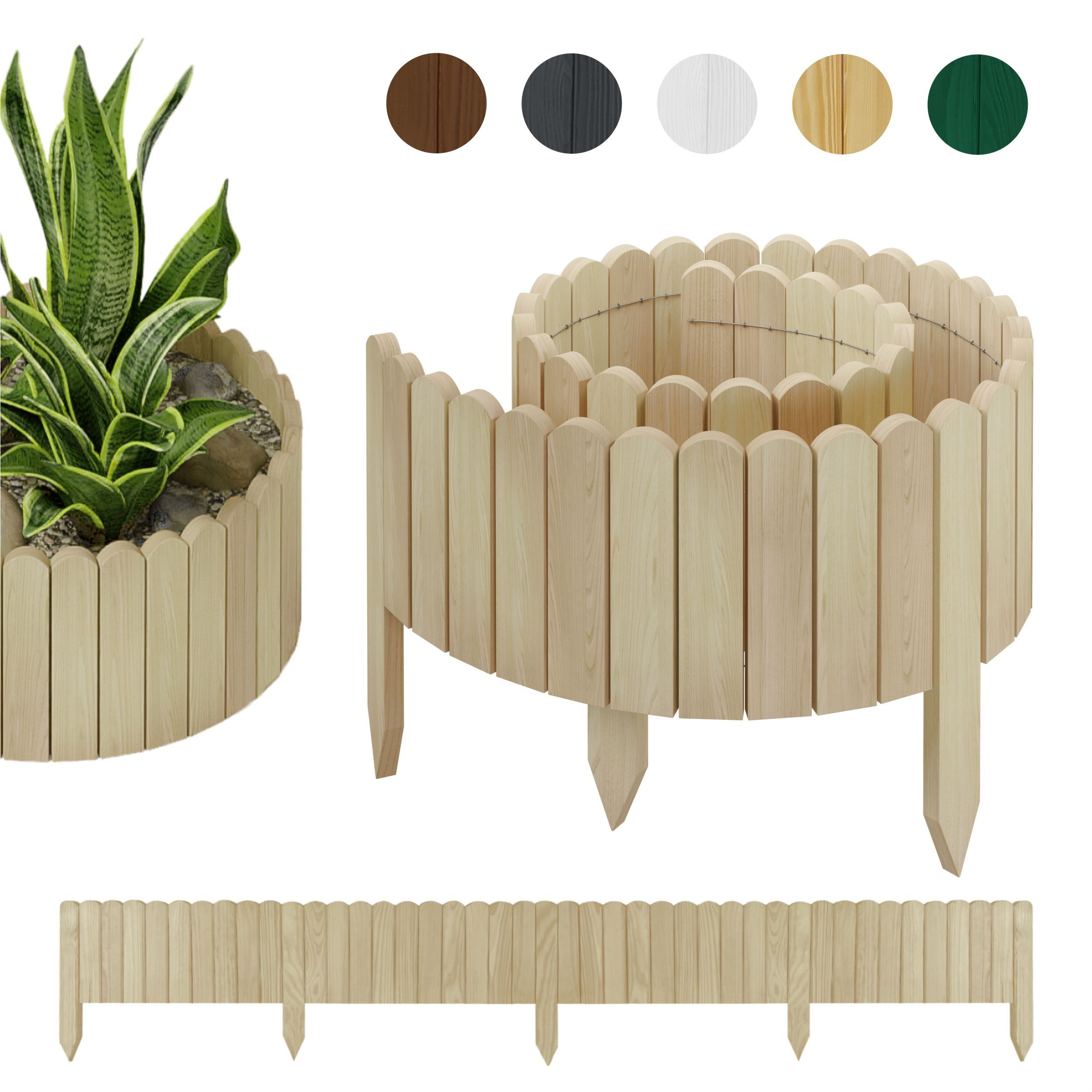 be4nature Palisade Beeteinfassung Beetumrandung Rasenkante Flexibler Umrandung Rollborder, LxH: 200x10 cm, Beige, Umzäunung sus Holz Garten Dekozaun Beeten Blumenbeeten Kräutergarten