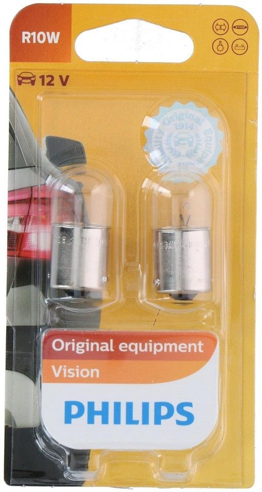 Philips KFZ-Ersatzleuchte 2x Philips R10W 12V 10W BA15s Glühlampen Glasklar Autolampen Set, R10W-/BA15s-Fassung, 2 St., Philips Markenqualität, BA15s-Sockel, glasklare Ausführung