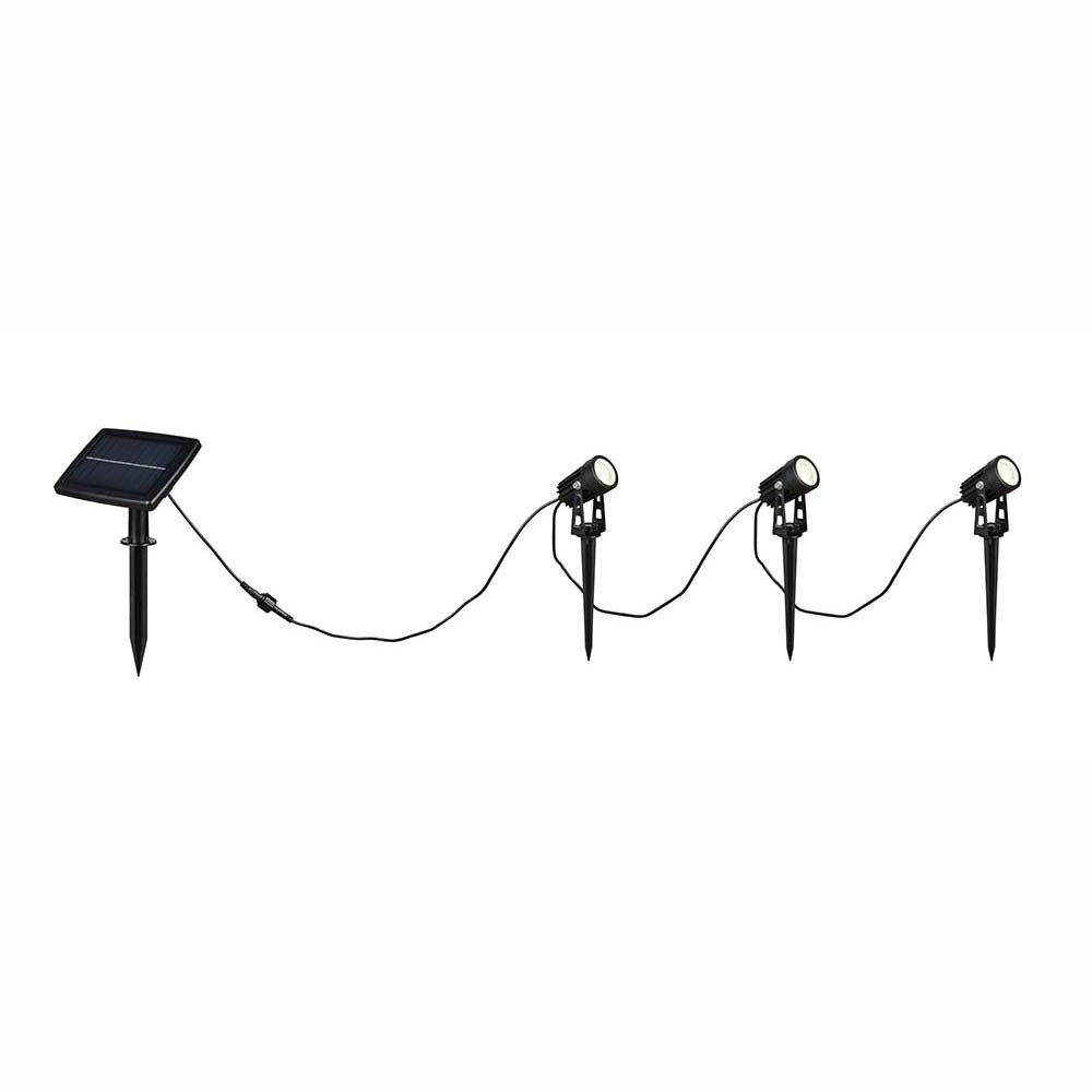Reality Leuchten LED Gartenstrahler, LED-Leuchtmittel fest verbaut, Neutralweiß, LED Solarstrahler Gartenstrahler Erdspieß Set Aluminium schwarz matt B