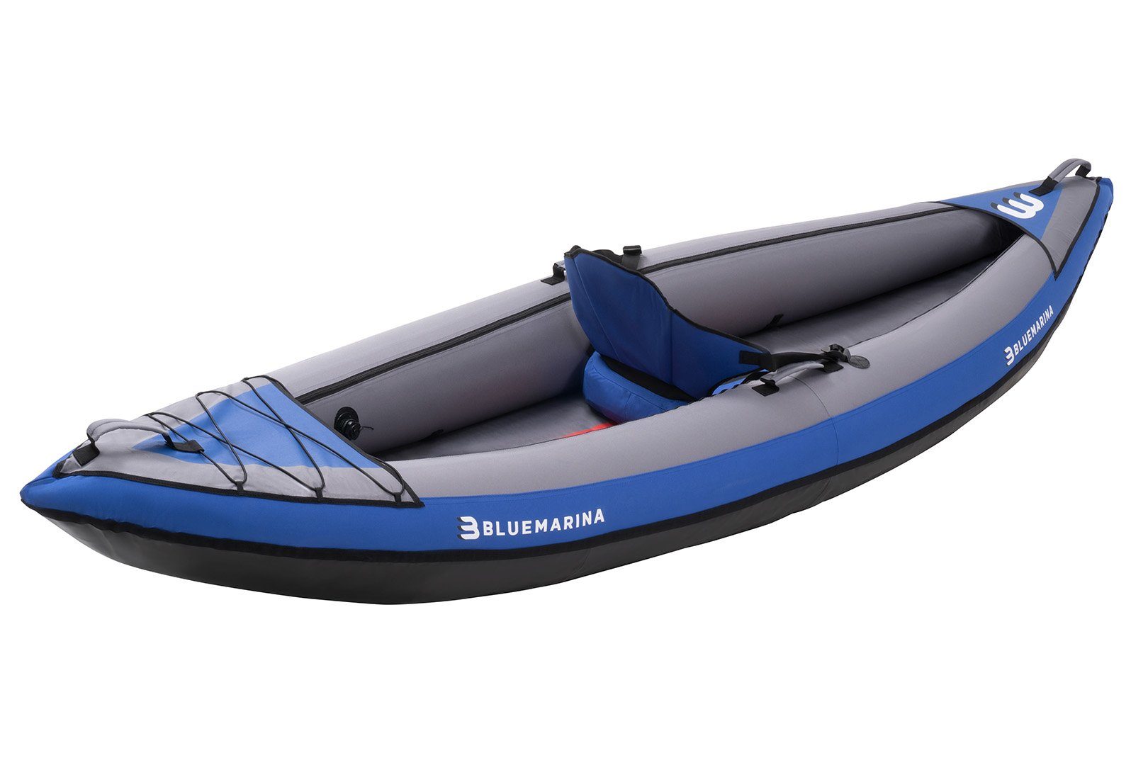 Bluemarina Kanu Aufblasbares Kajak Samoa 1 Sitzer, (bis 110 kg - robuste Finnen - 4 Tragegriffe - Fußpumpe - Transporttasche, 3-St., Luftkajak mit Paddel), Kajak - Kayak - Kanu - Schlauchboot - Angelboot