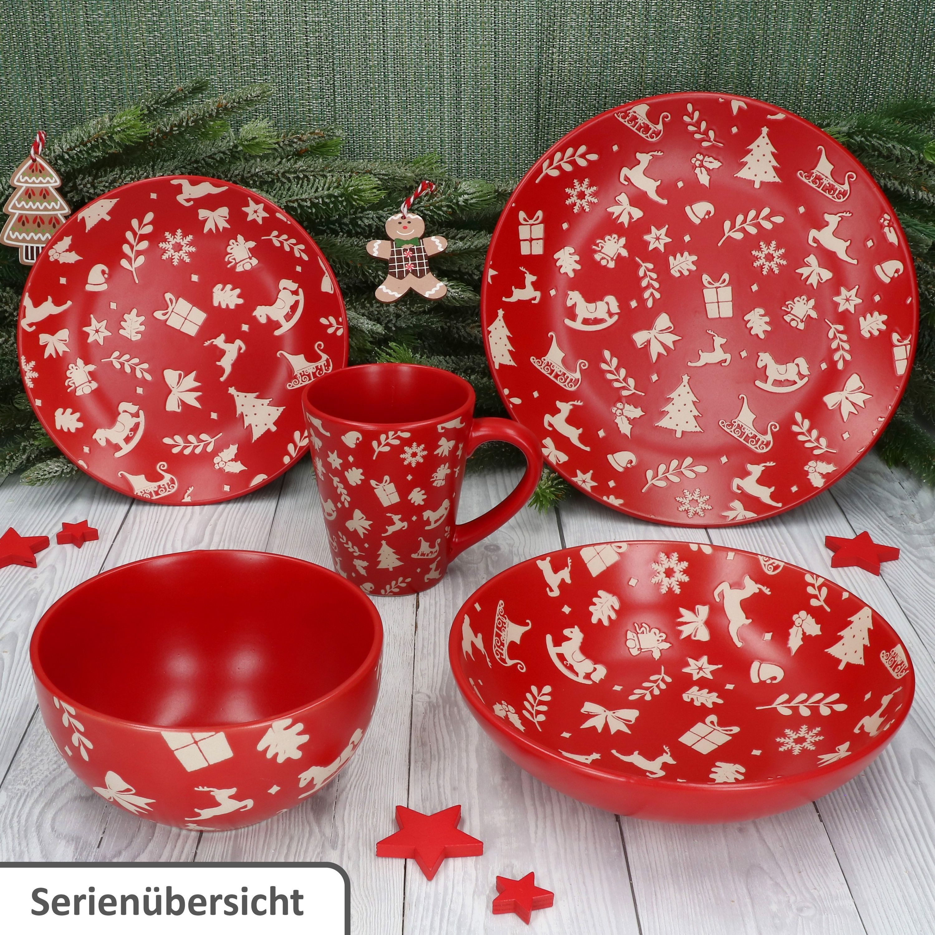 MamboCat Becher 6er Set Advent Kaffeebecher 250ml Steingut Rot Creme Weihnachten Tee, Steingut – Bild 5 von 5