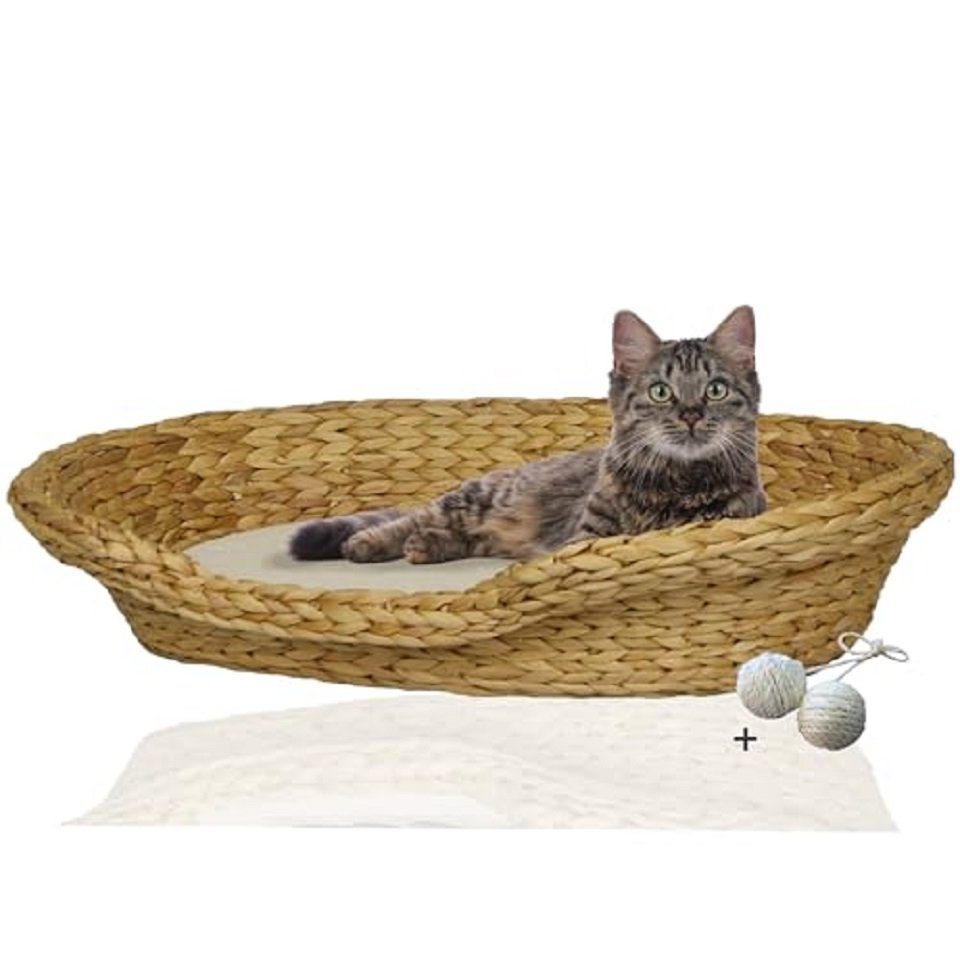 Rohrschneider Tierkorb Komfortables Katzenkörbchen aus Wasserhyazinthe geflochten, Katzenbett