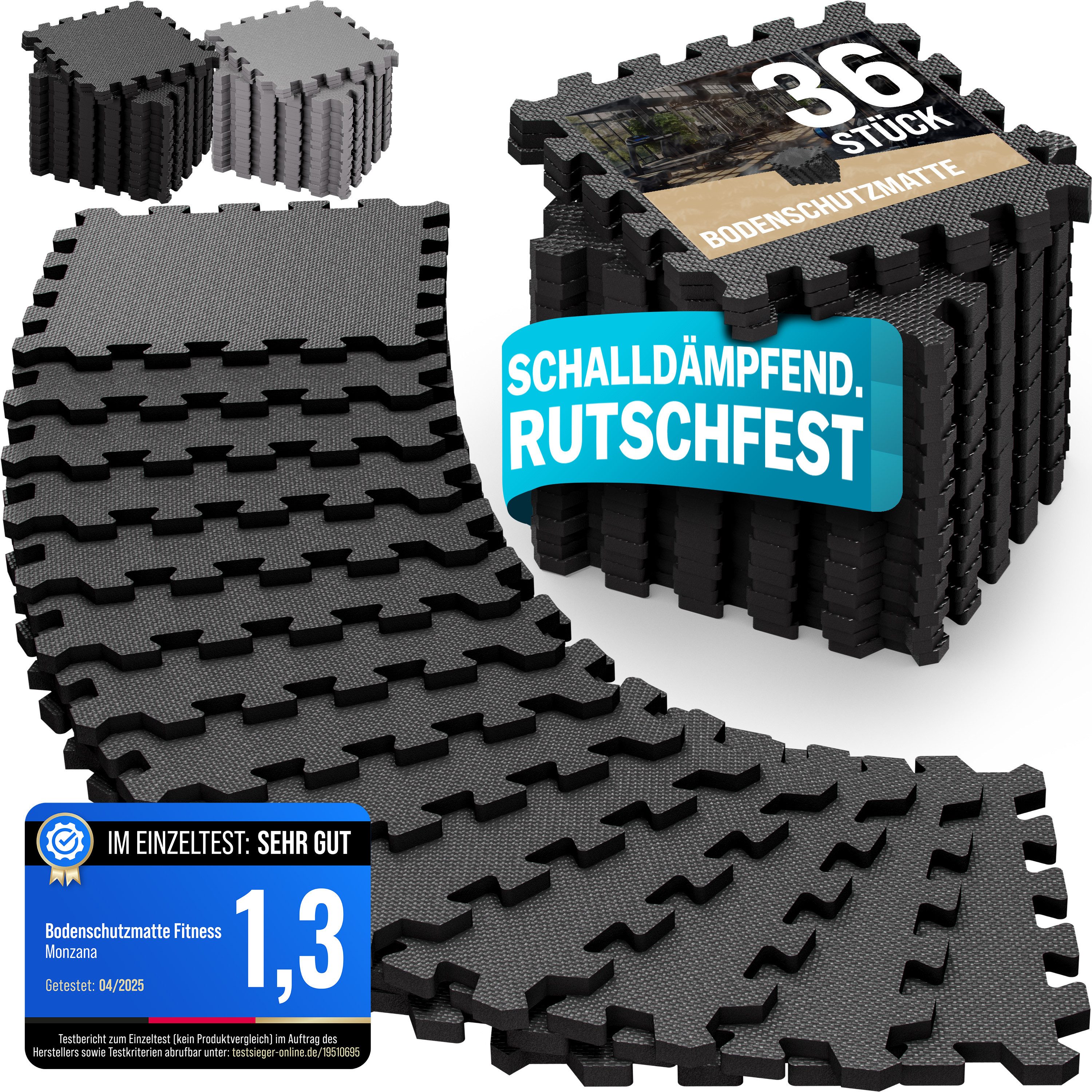 monzana Fitnessmatte (36-St), Rutschfest EVA-Schaumstoff Bodenschutz Trainingsmatten Fitnessgeräte