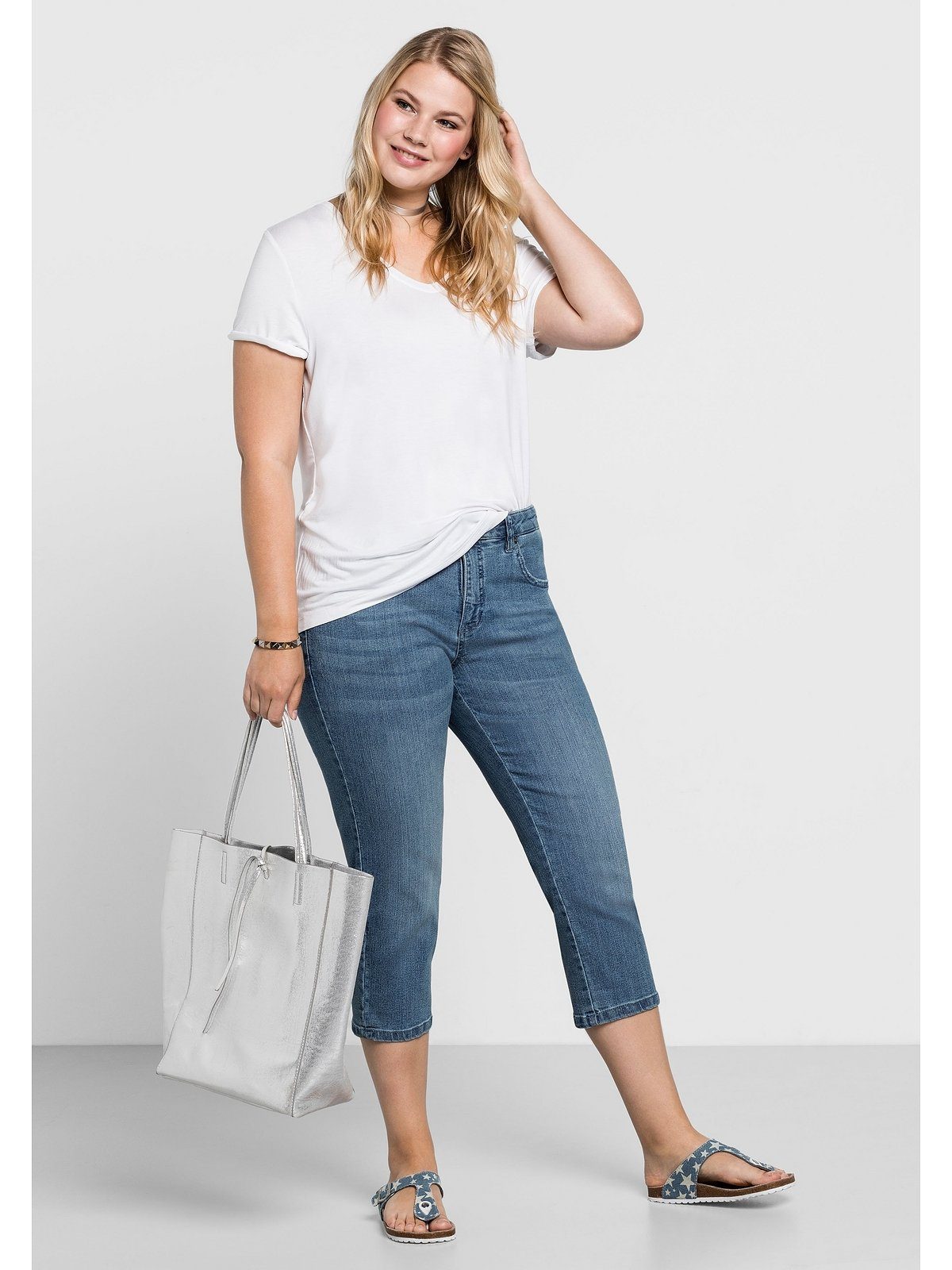 Sheego Caprijeans Große Größen mit Used-Effekten