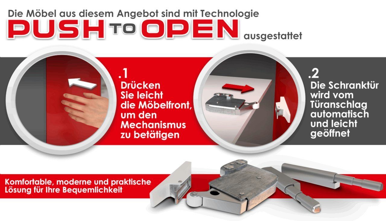 Mirjan24 Kleiderschrank Pafos Schwarz Griffloses 45 Öffnungssystem 1D to 2-Drehtüren) open push (mit