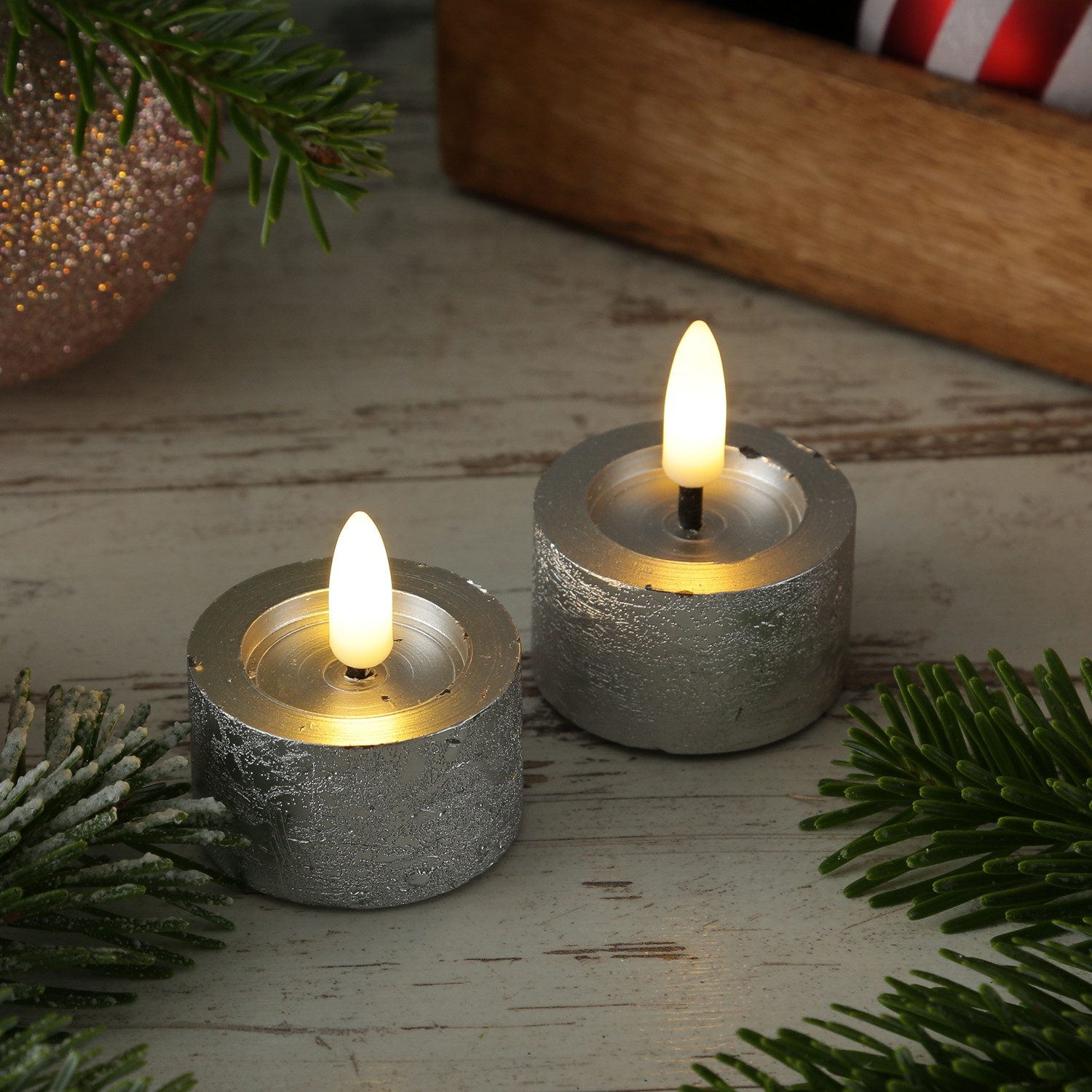 MARELIDA LED-Kerze LED Teelichter Lina Rustik Optik mit Batterien Echtwachs 4,4cm 2Stück (2-tlg)