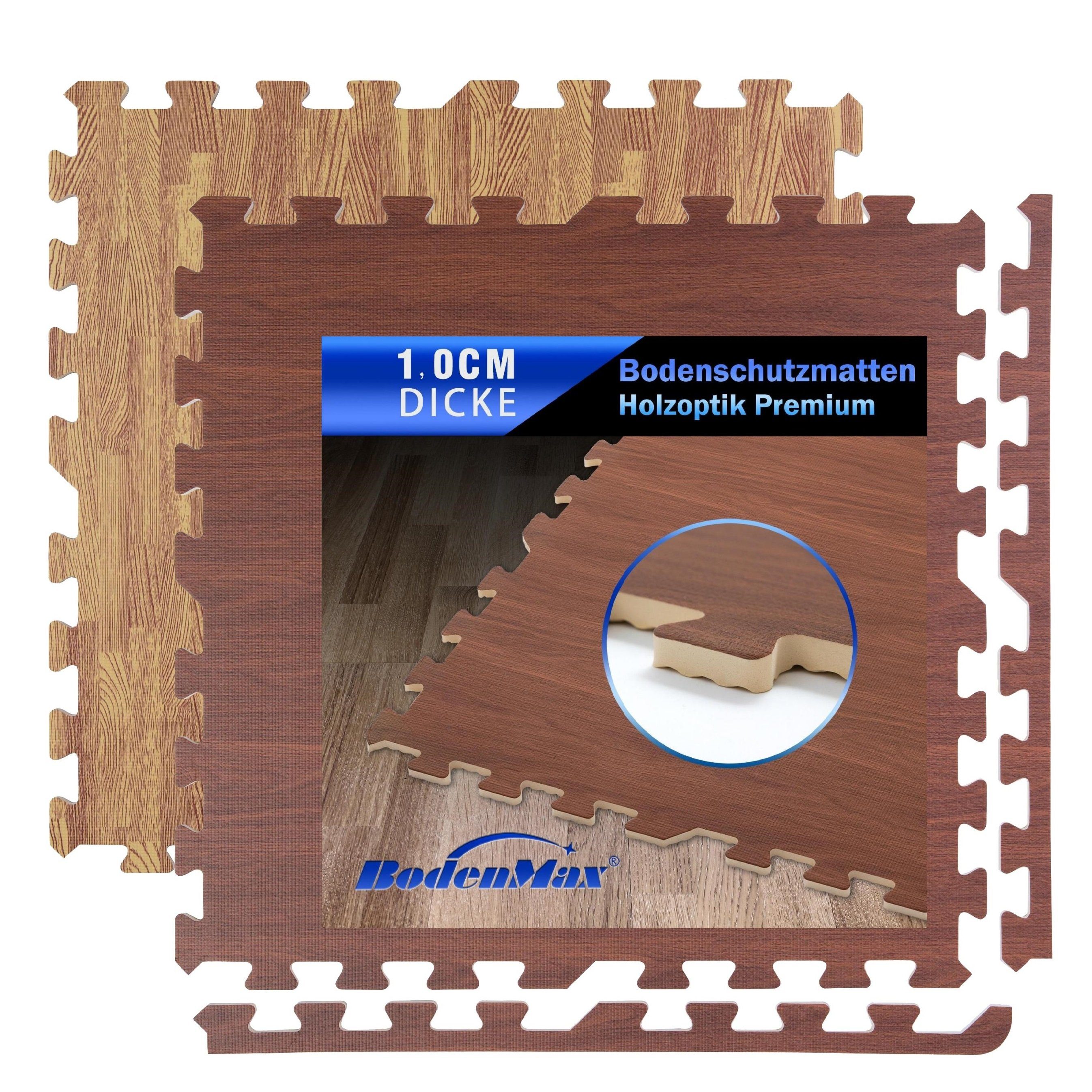 BodenMax Bodenturnmatte BodenMax Bodenschutzmatte Sportmatte puzzle, 58x58x1 cm 12stück=3.78m²(13.75€/m²)Dunkle Holzoptik