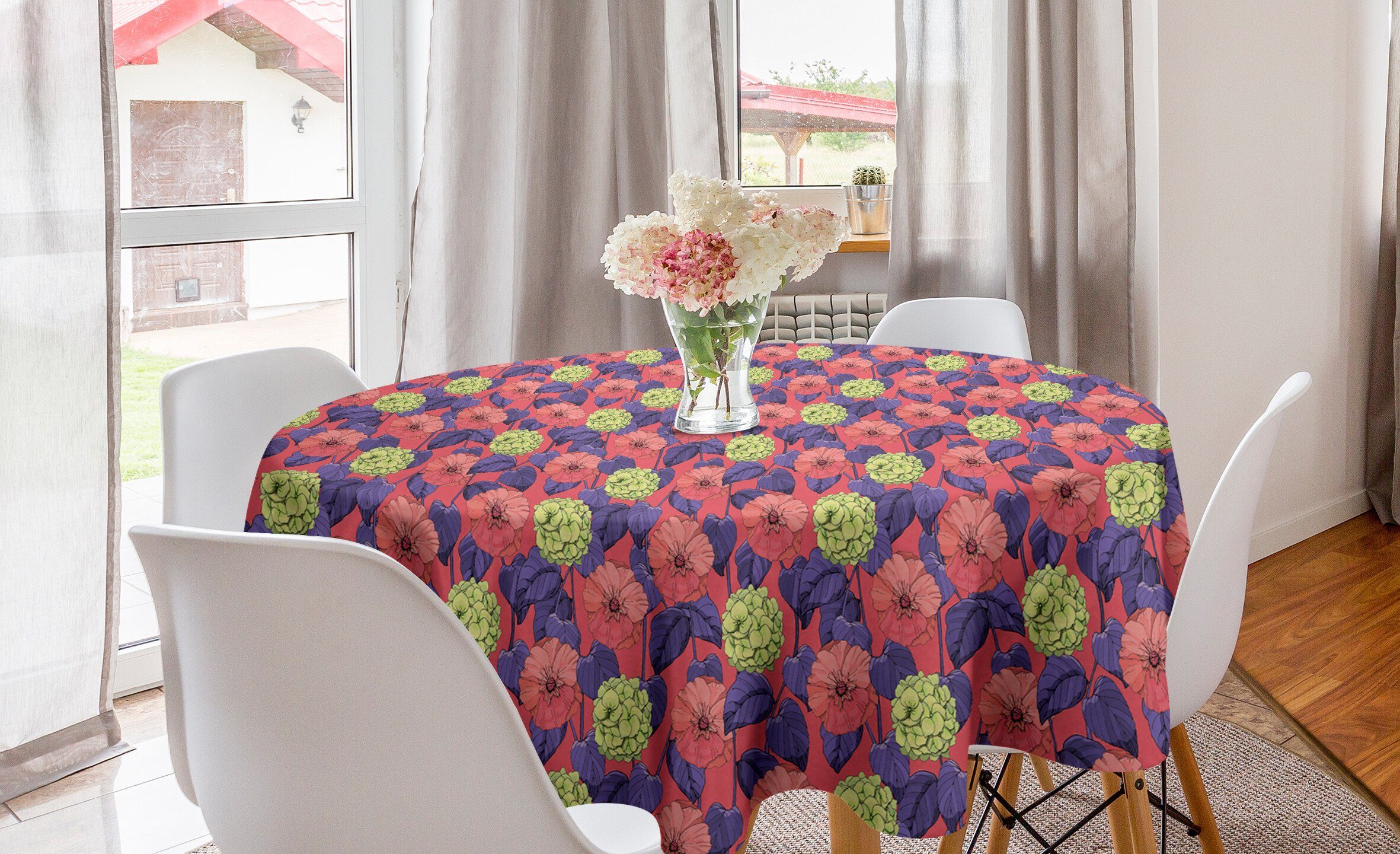 Abakuhaus Tischdecke Kreis Tischdecke Abdeckung für Esszimmer Küche Dekoration, Blumen Hydrangea und Malvenblüten