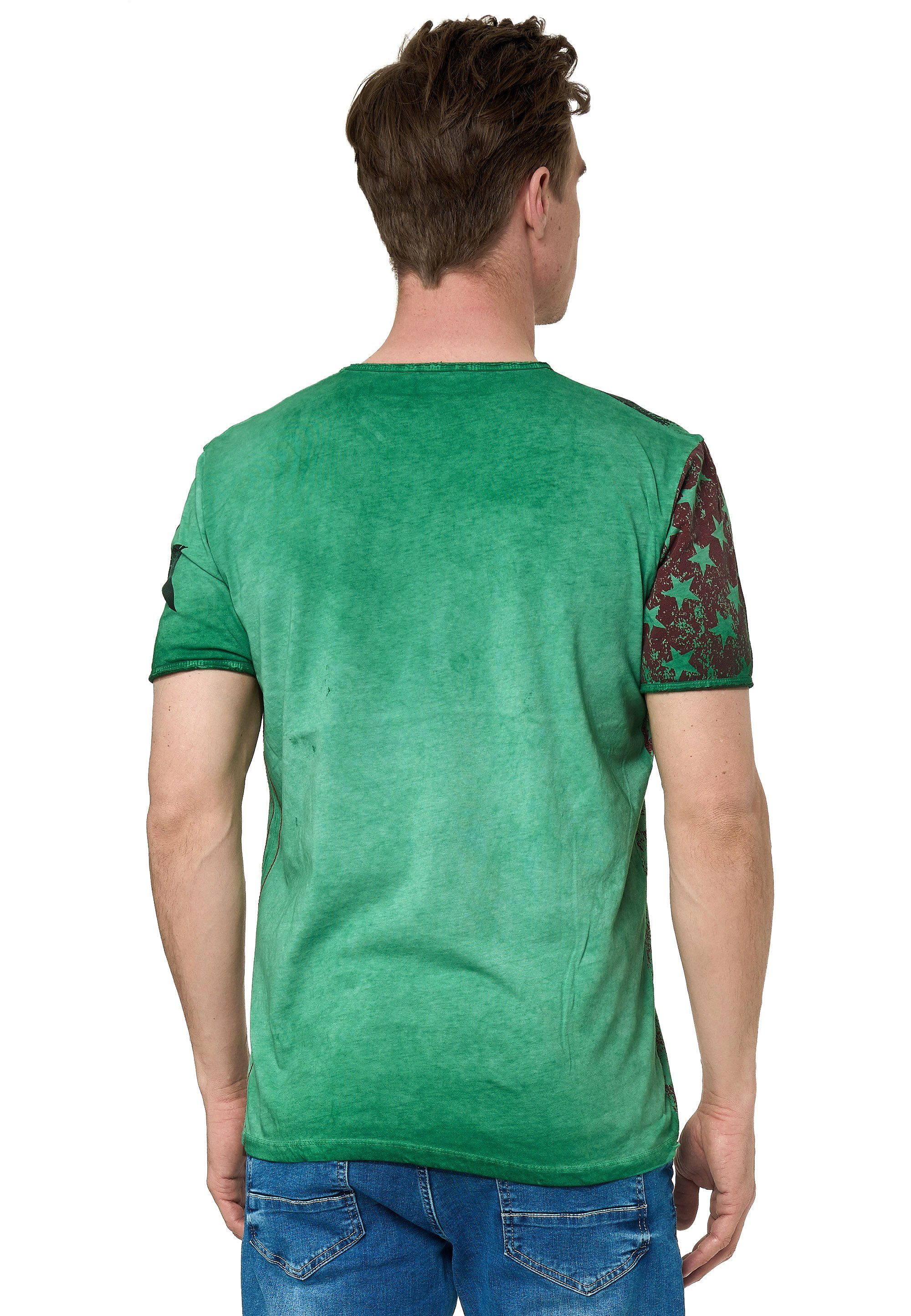 Neal T-Shirt mit V-Neck grün Rusty