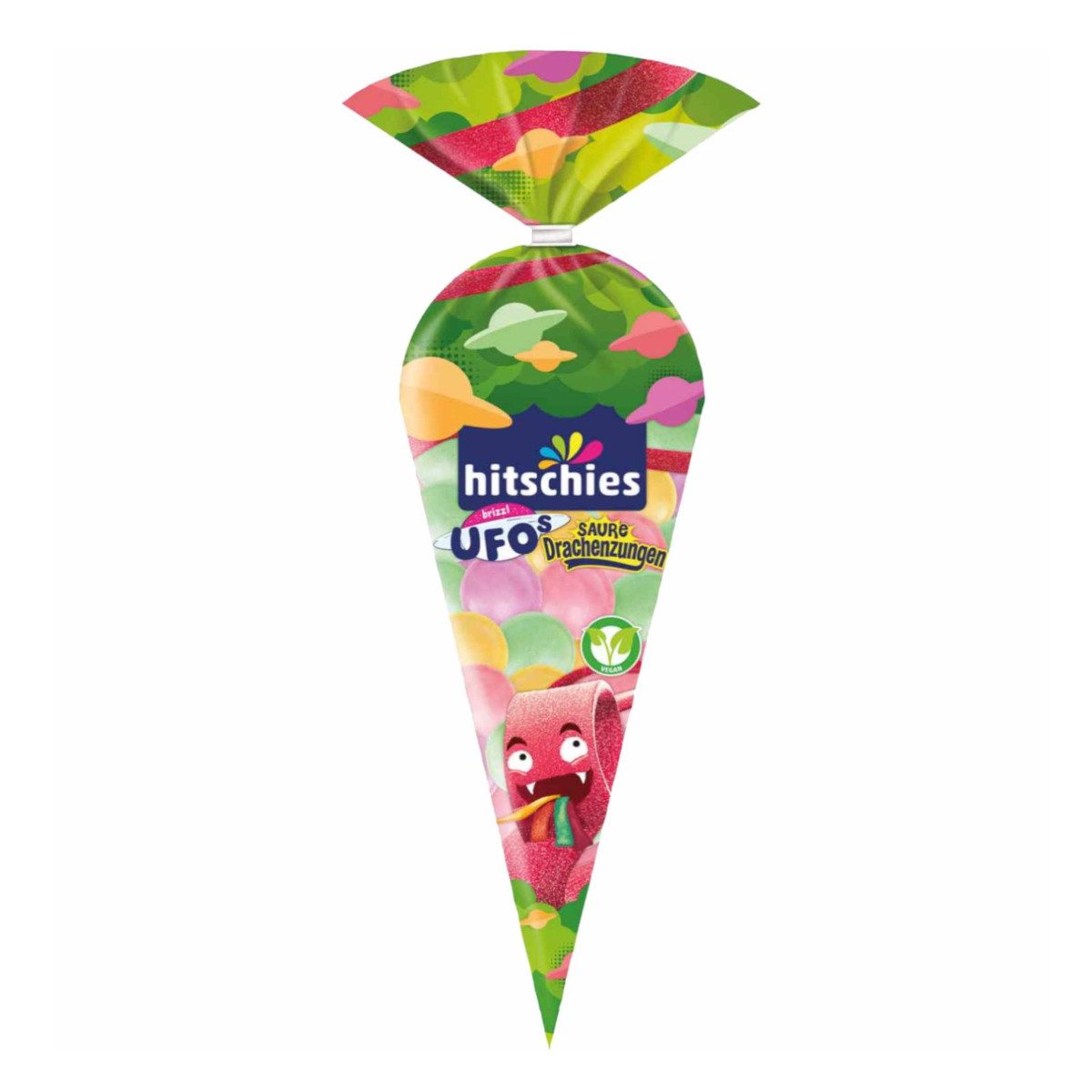 hitschies Süßigkeit, hitschies Brizzl Ufos Saure Drachenzungen Geschmack Packung 75g
