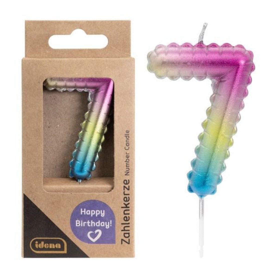 Idena Geburtstagskerze Idena Zahlenkerze „7“ Regenbogen Metallic – Geburtstagskerze