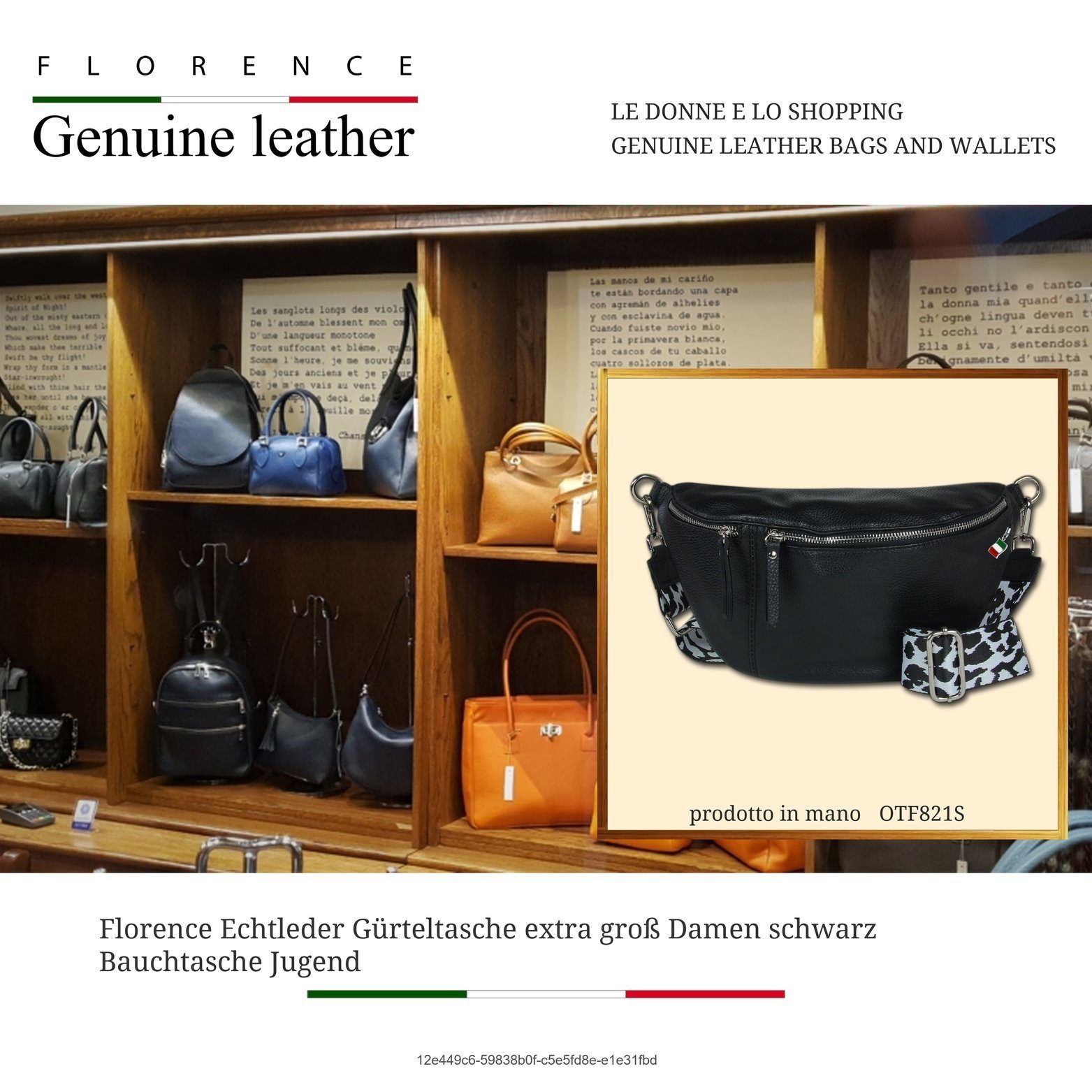 FLORENCE Gürteltasche Florence Echtleder Gürteltasche extra (Gürteltasche, Gürteltasche), Damen Tasche Echtes Leder schwarz, Made-In Italy