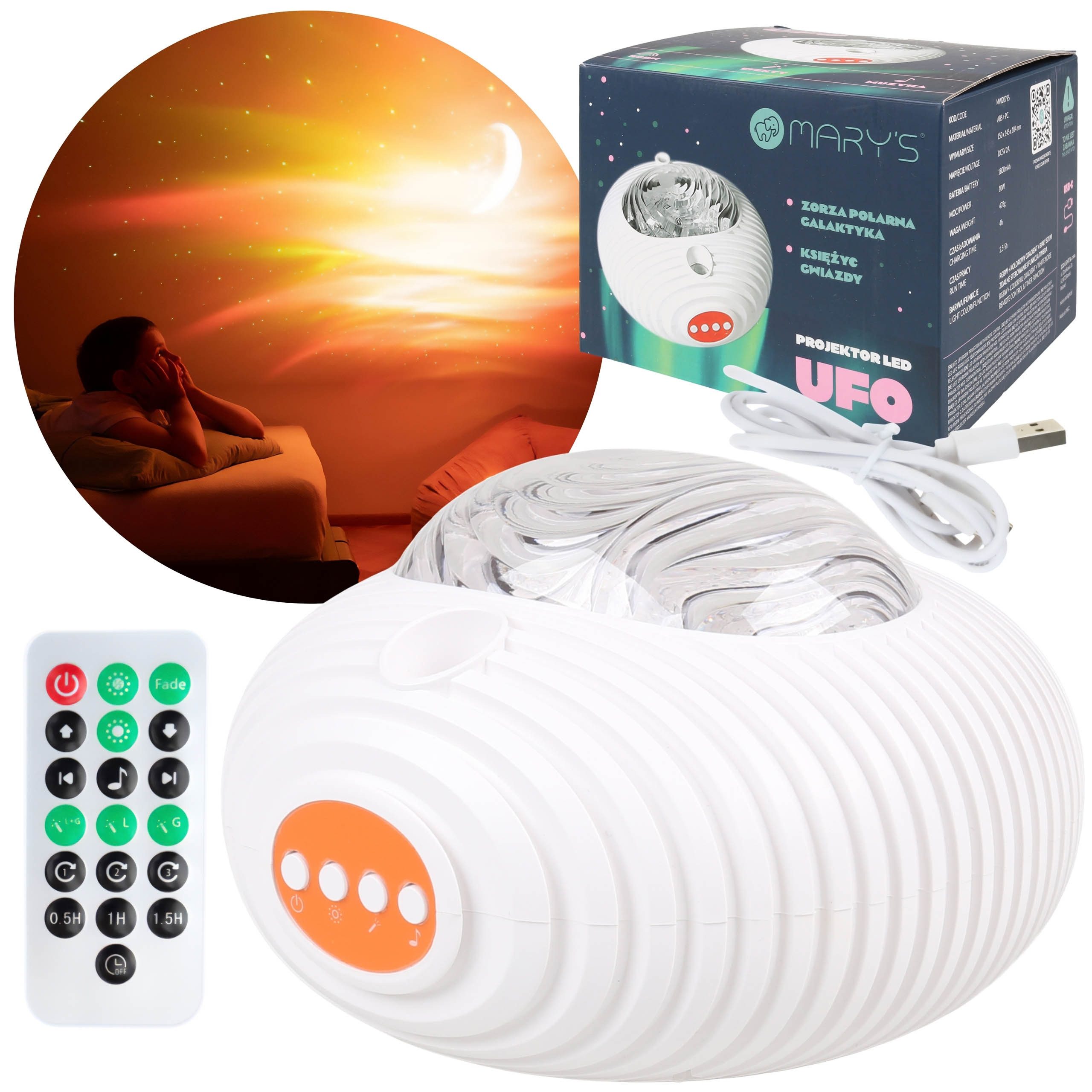 Sarcia.eu Mary's UFO-Galaxie-Projektor RGBW mit Fernbedienung, USB LED-Beamer