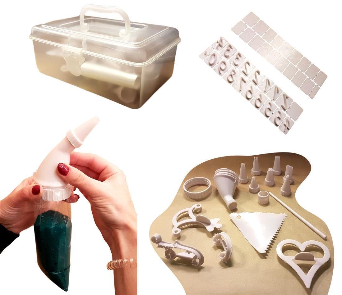 Pizzaschneider 100 Teiliges Kuchendekorations Set, mit 15x Spritzbeutel / Spritztüll