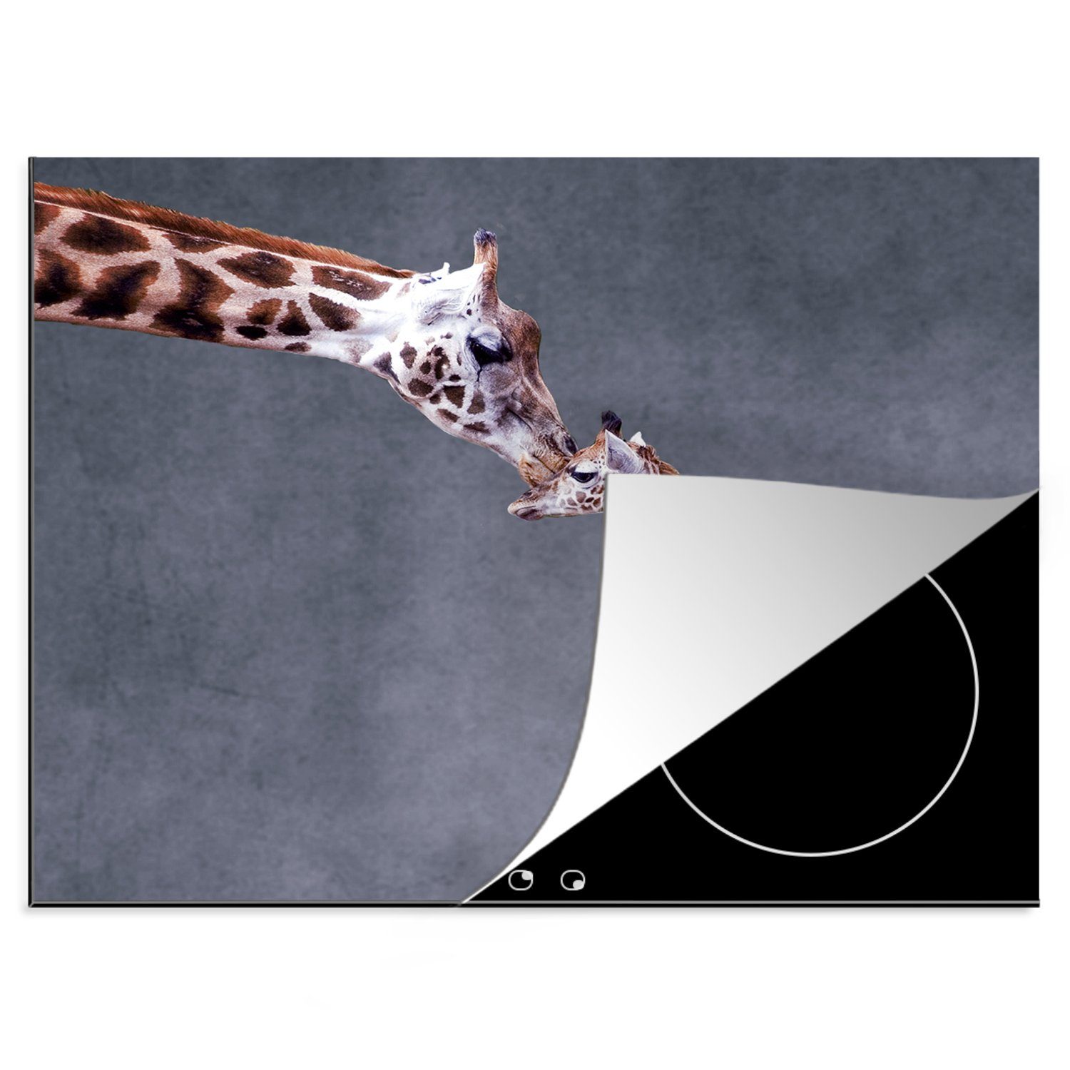 MuchoWow Herdblende-/Abdeckplatte Tier - Grau - Giraffe, Vinyl, (1 tlg), 60x52 cm, Mobile Arbeitsfläche nutzbar, Ceranfeldabdeckung