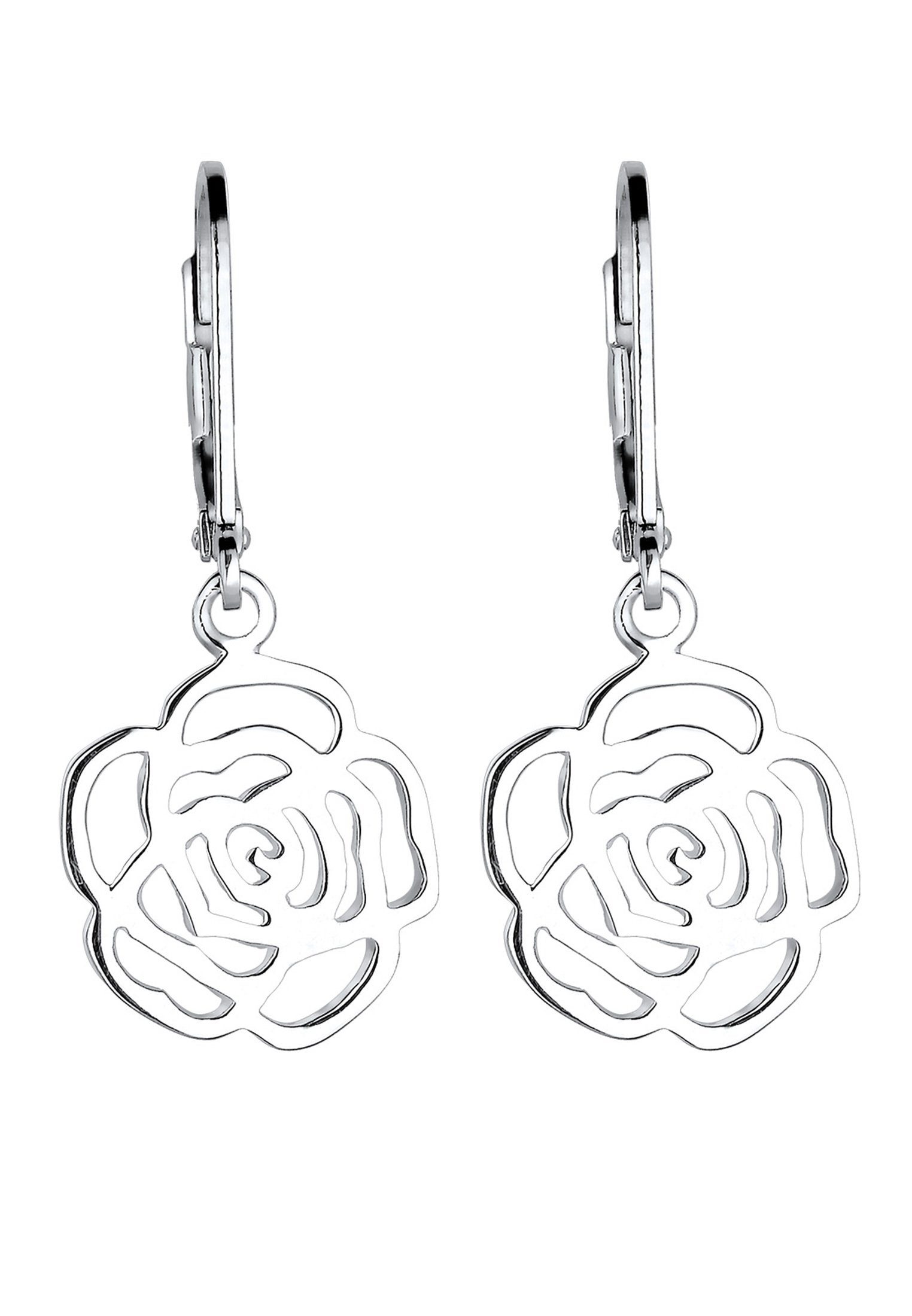 Elli Paar Romantisch Blume Rose Filigran Blütenform Ohrhänger Silber