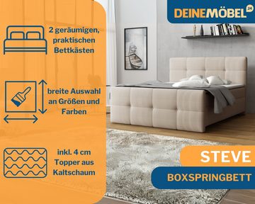 Deine Möbel 24 Boxspringbett STEVE Boxspring Komplettbett Polsterbett Bonellfederkernmatratzen (Set, 4-St., Matratzen H3 / H4 optional), 120x200 140x200 160x200 180x200 200x200 Cord Cord-Stoff