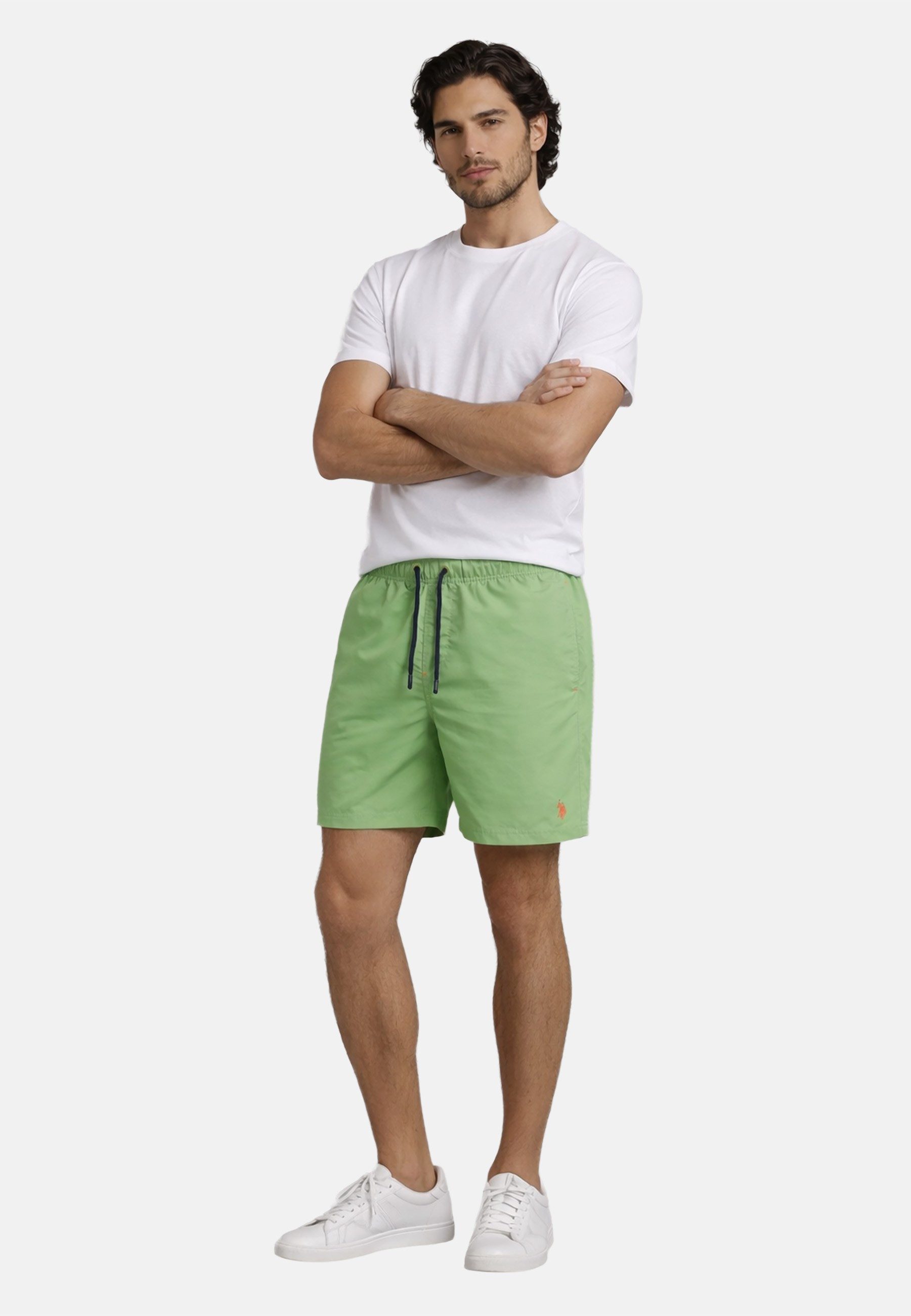 U.S. Polo Assn. Badeshorts USChrys - Schwimmshorts mit Netzfutter und Kordelzug Leichte Badehose mit elastischem Bund und Allover-Logo