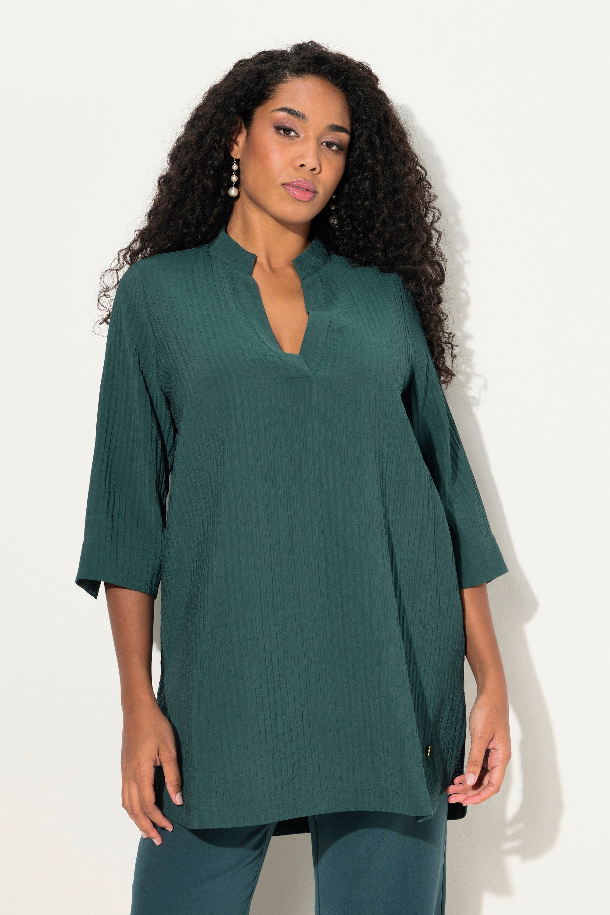Ulla Popken Tunika Blusenshirt Linien Stehkragen günstig online kaufen