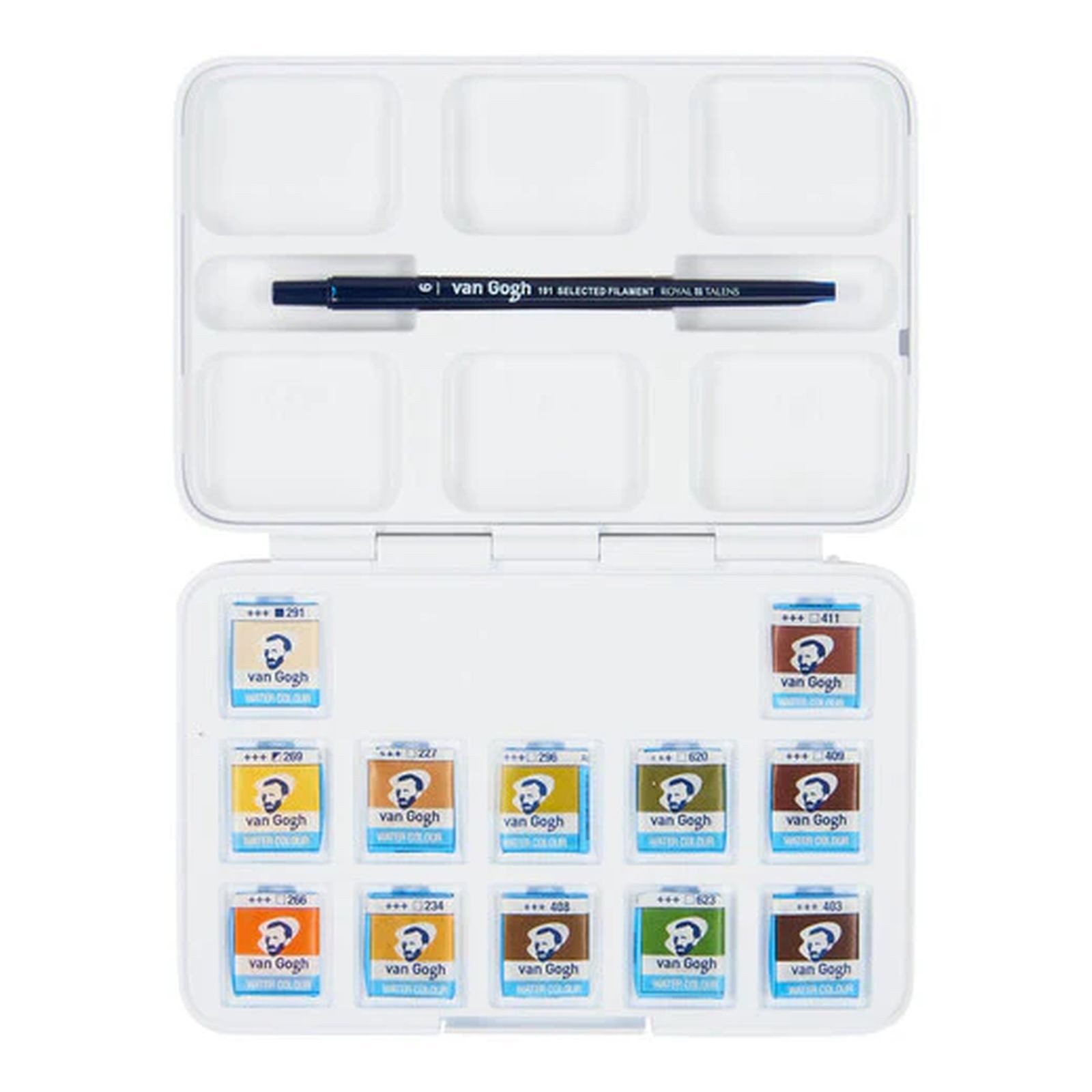 van Gogh Aquarellfarbe Pocket Box Aquarellfarbkasten mit 12 Farben in halbe Näpfchen, Shades of Nature - Naturtöne