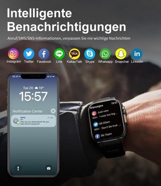 Lige Smartwatch (1,96 Zoll, Android iOS), Herren Telefonfunktion 600mAh 123 Sportmodi Sportuhr IP68 Wasserdicht
