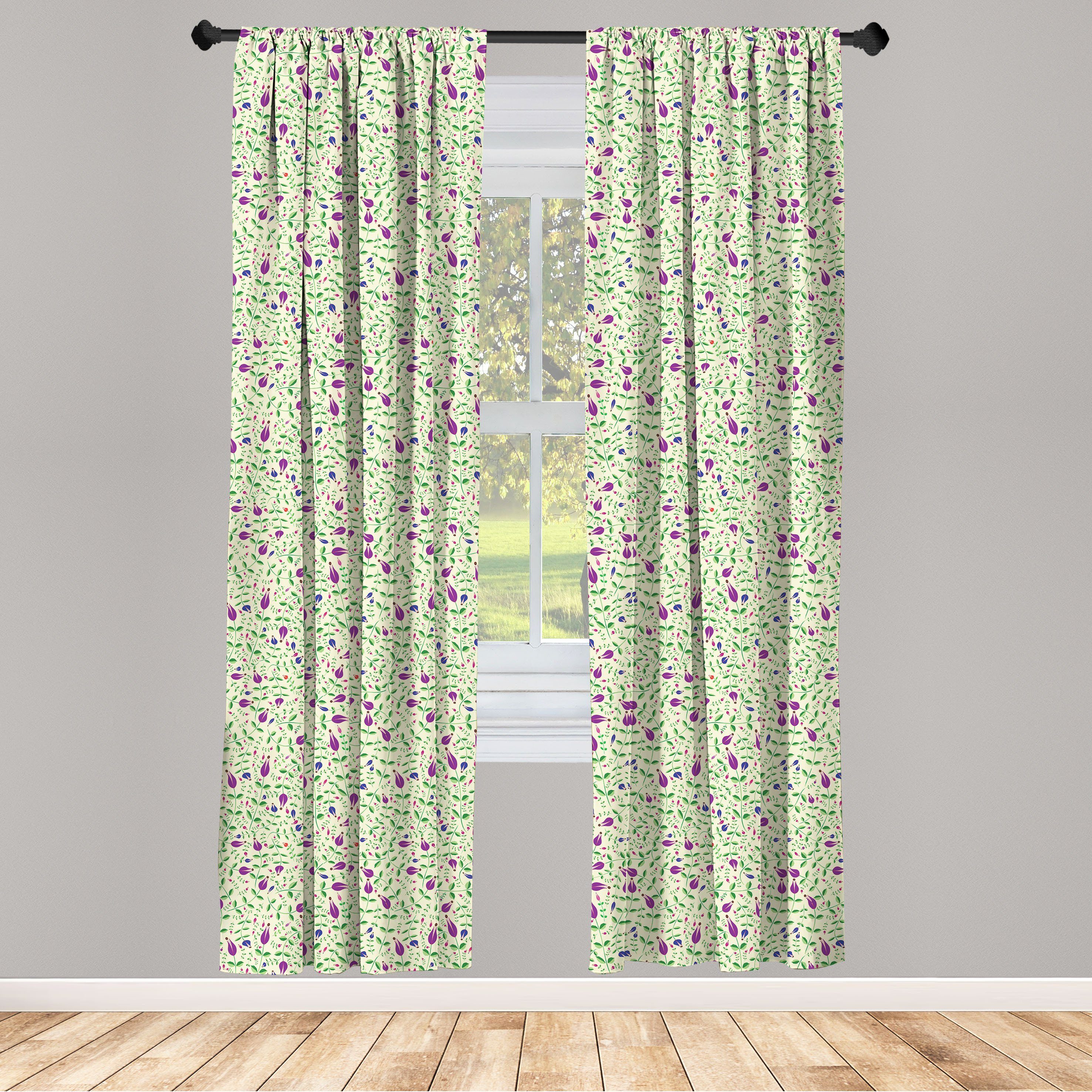 Gardine Vorhang für Wohnzimmer Schlafzimmer Dekor, Abakuhaus, Microfaser, Blumen Tulip Garden und Blätter Kunst