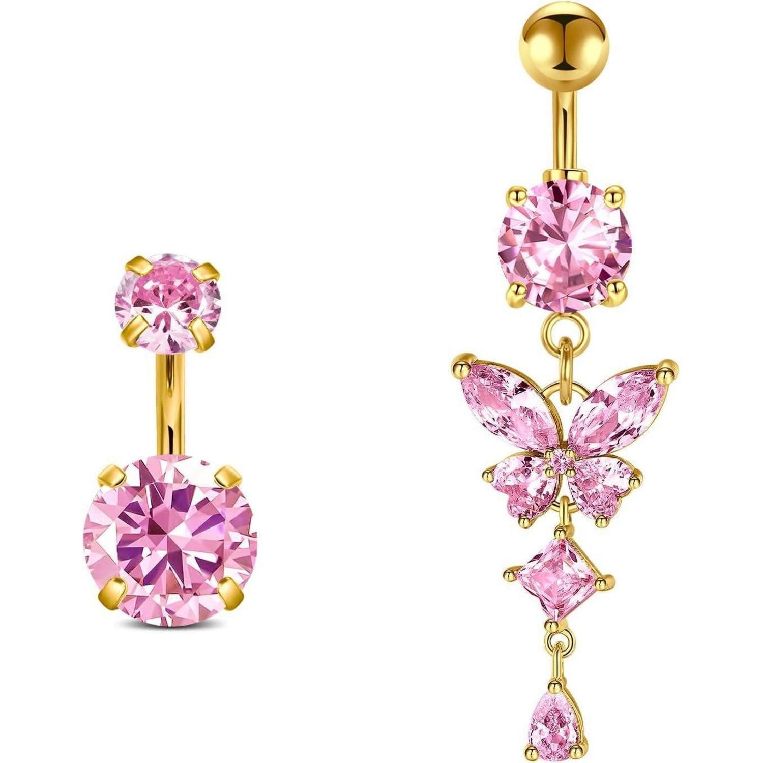 Bauchnabelpiercing Bauchnabelpiercing Chirurgenstahl Gold Schmetterling 6mm Gold+rosa-6mm