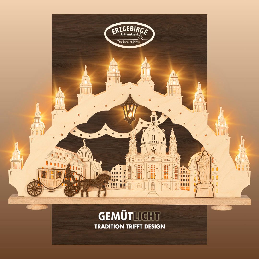 Weigla LED Schwibbogen Dresdner Frauenkirche, Holz Lichterbogen, NATUR-BRAU günstig online kaufen